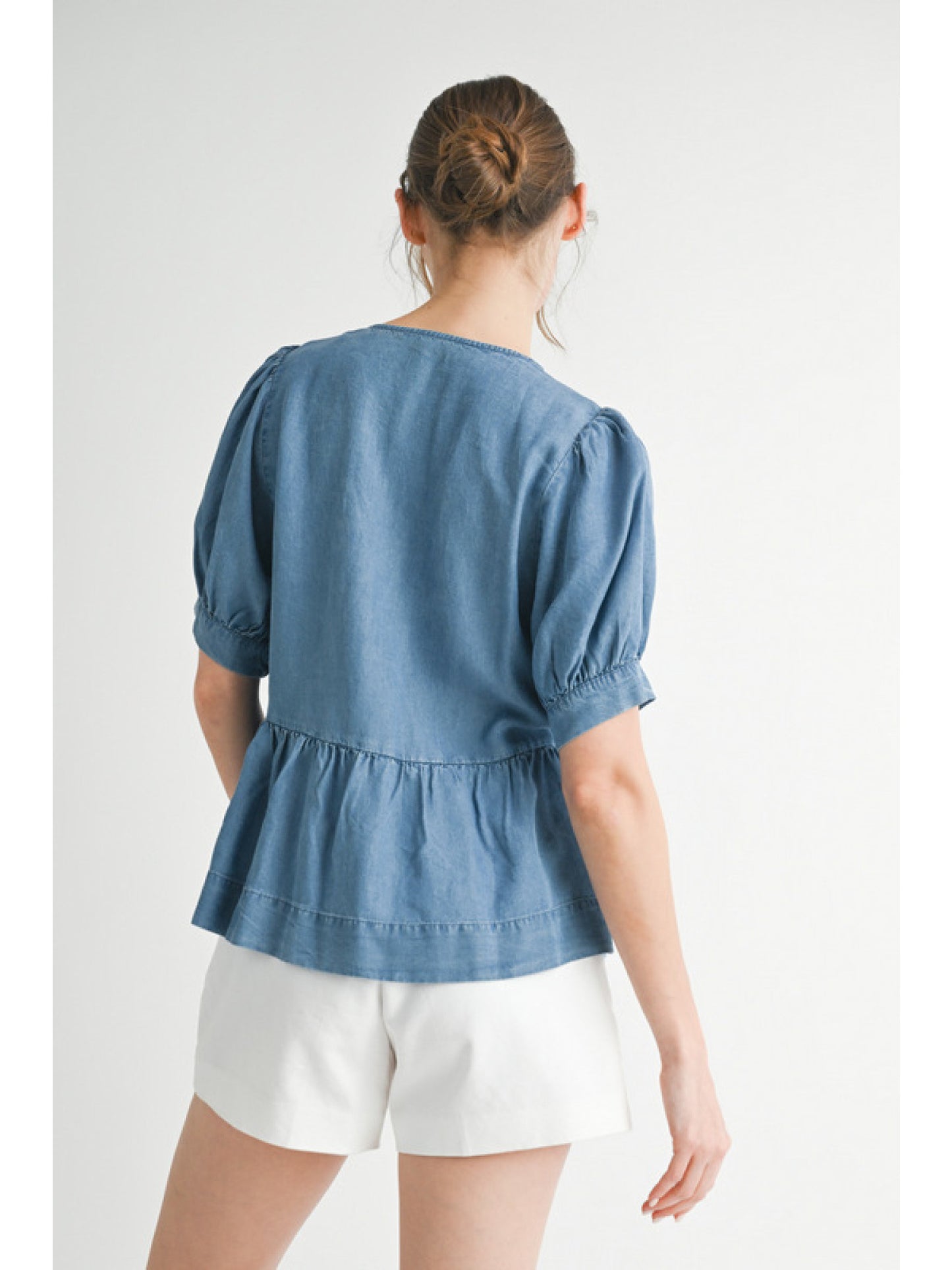 Denim Bow Peplum Top