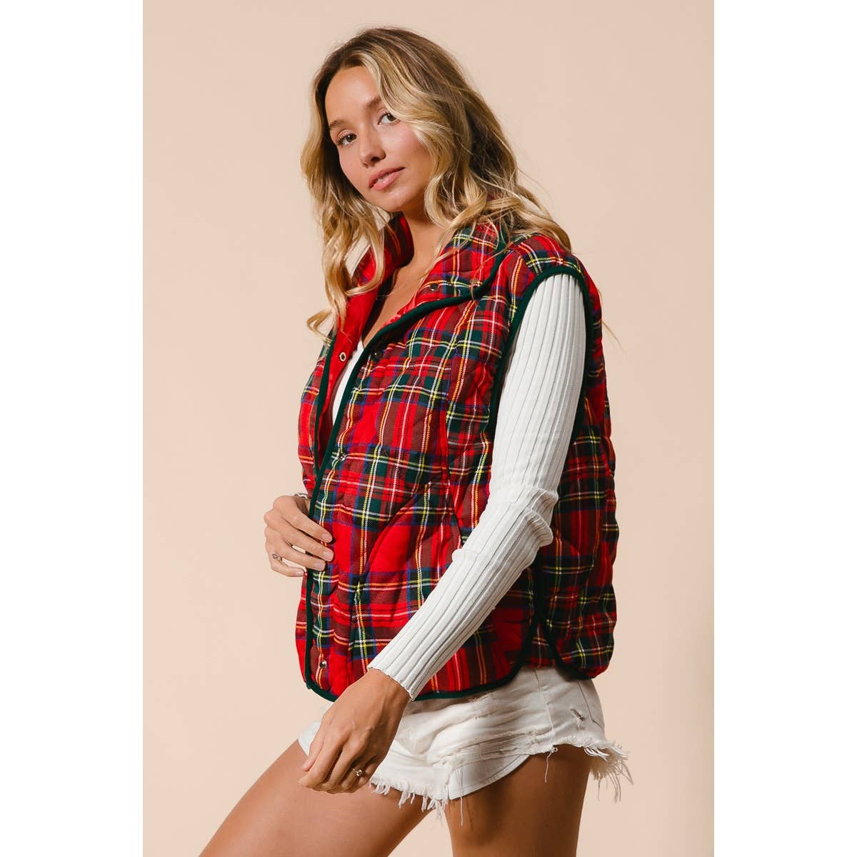VINTAGE CHRISTMAS PLAID QUILTING VEST