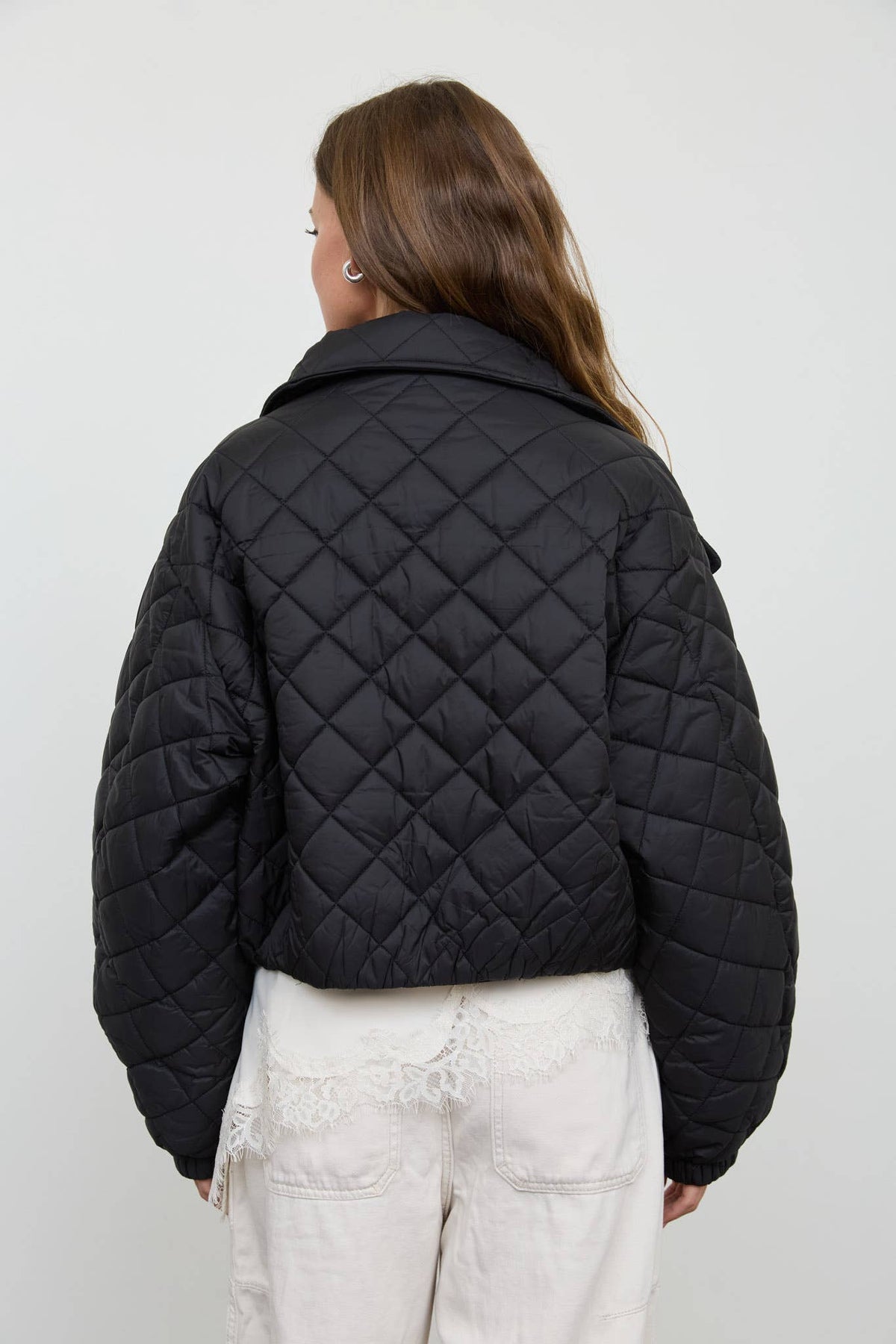 QUILTED SHAWL COLLAR CROPPED JACKET