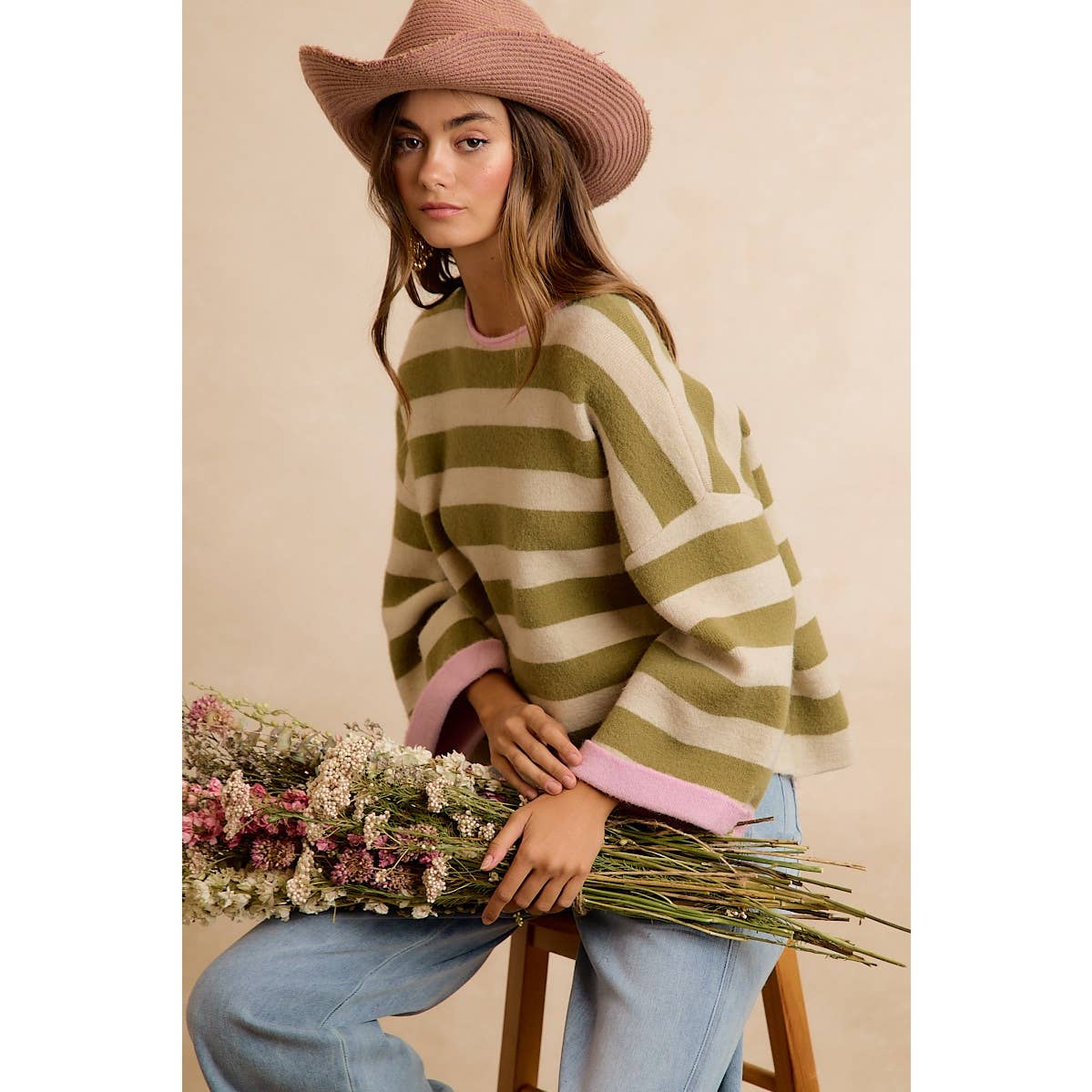 STRIPE CONTRAST BINDING AND REVERSIBLE SWEATER