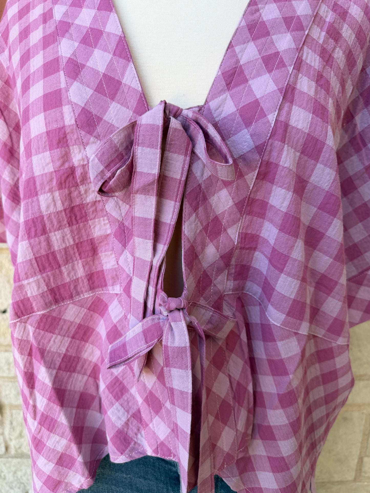 Heritage Check Tie Front Short Kimono