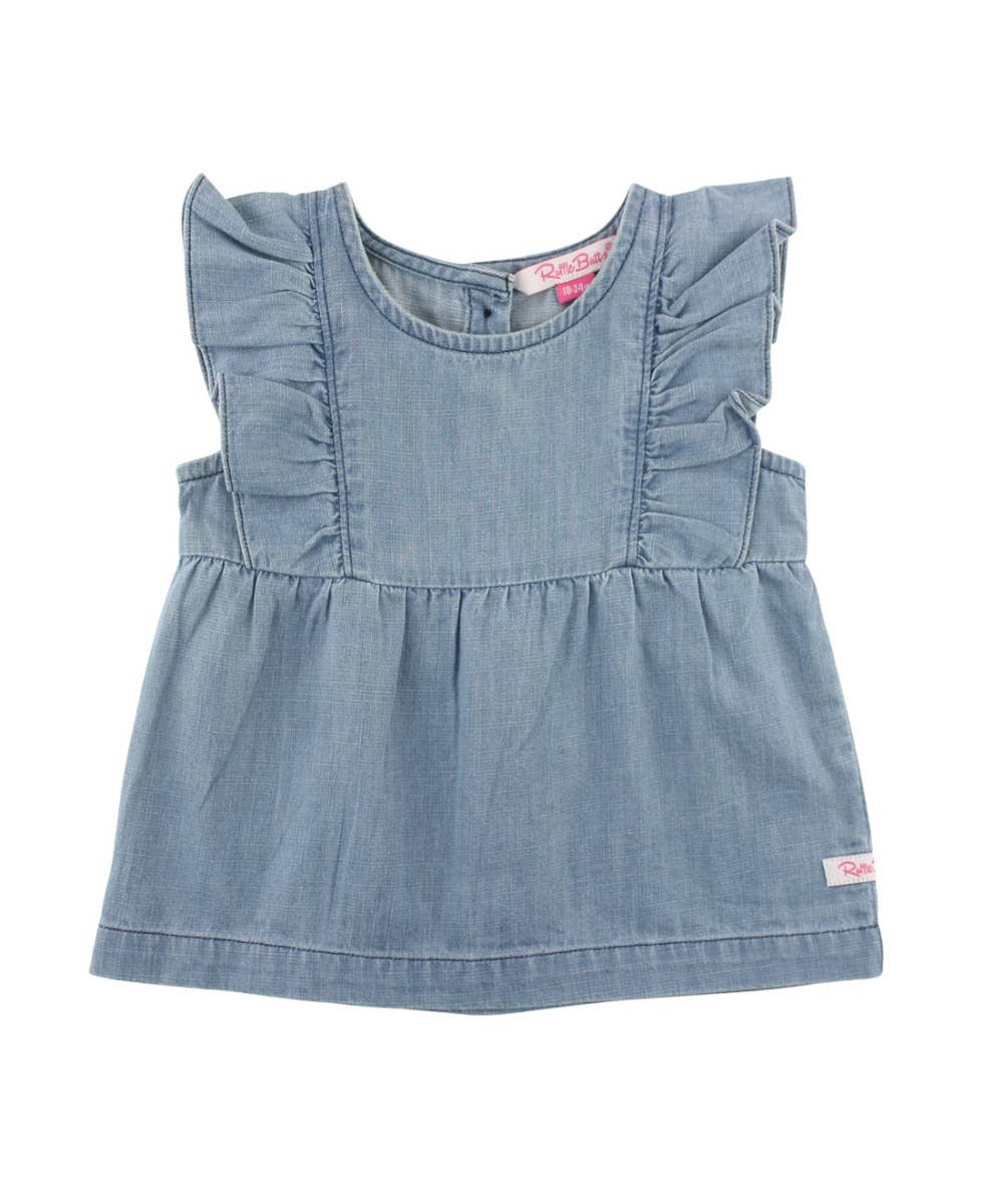 Light Wash Denim Classic Ruffle Tank Woven RuffleButts + RuggedButts