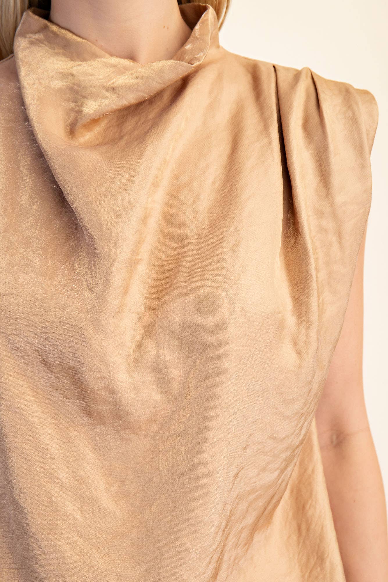 Cowl Neck Pleats Sleeveless Top