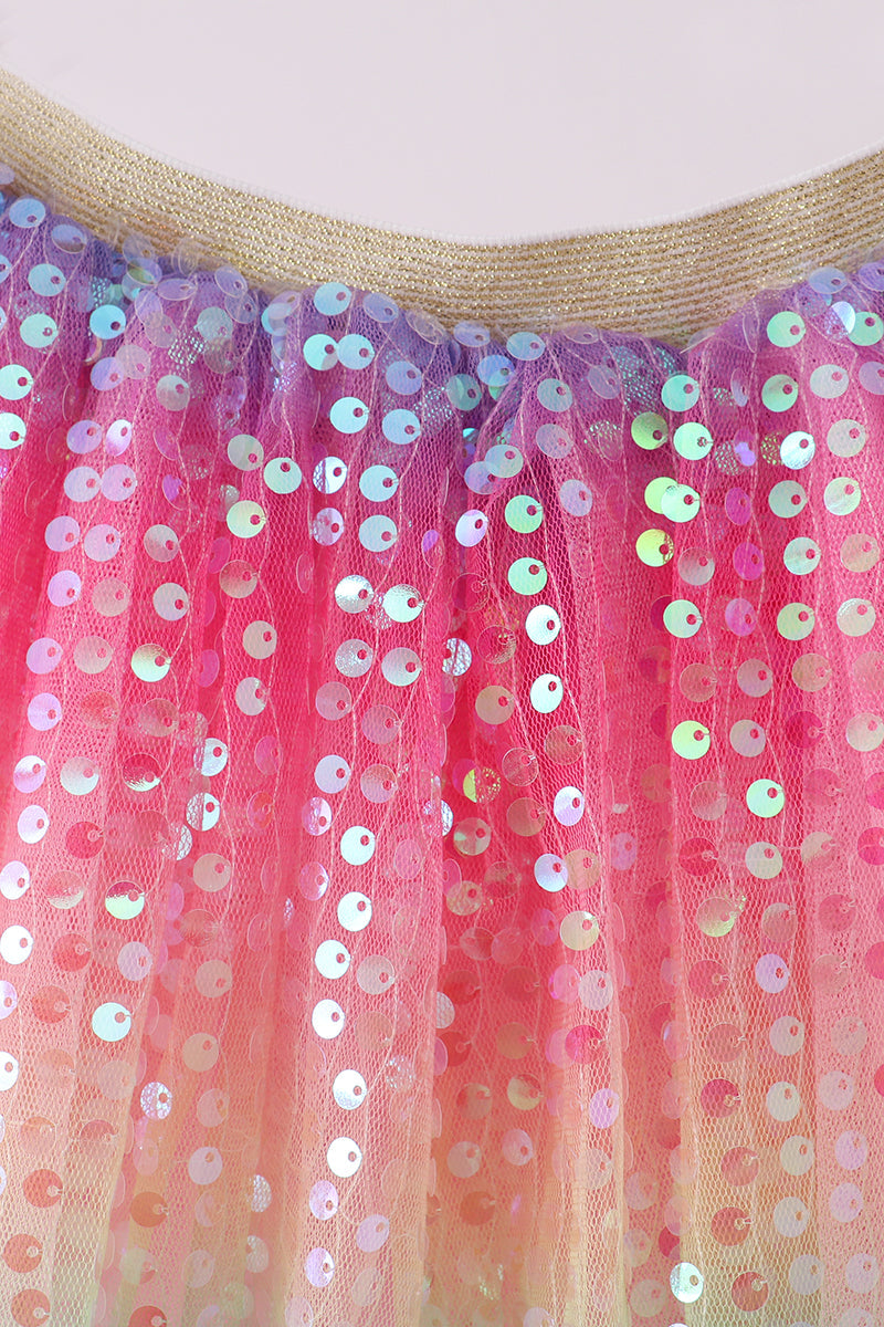 Girls - Sequin Tulle Skirt Honeydew