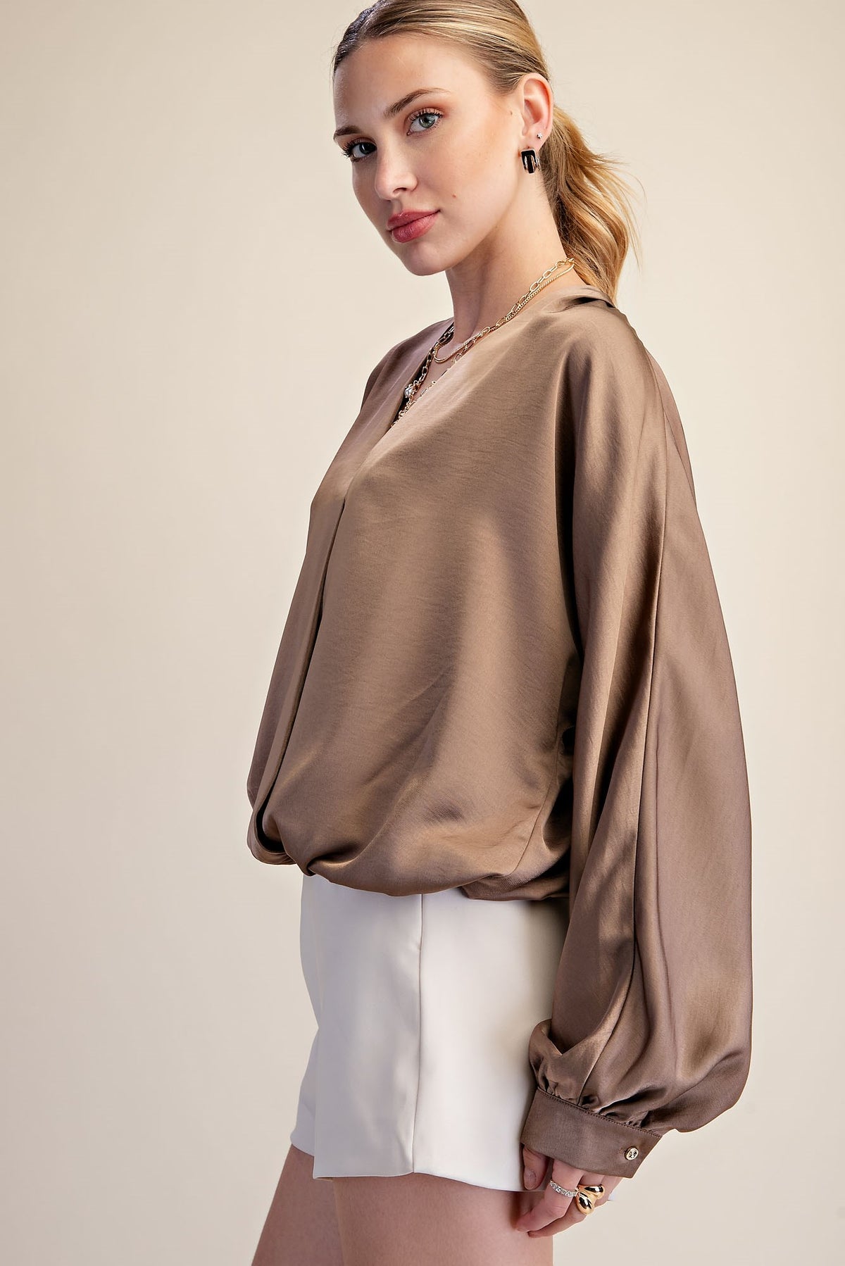V-Neck Wrap Longsleeve Blouse