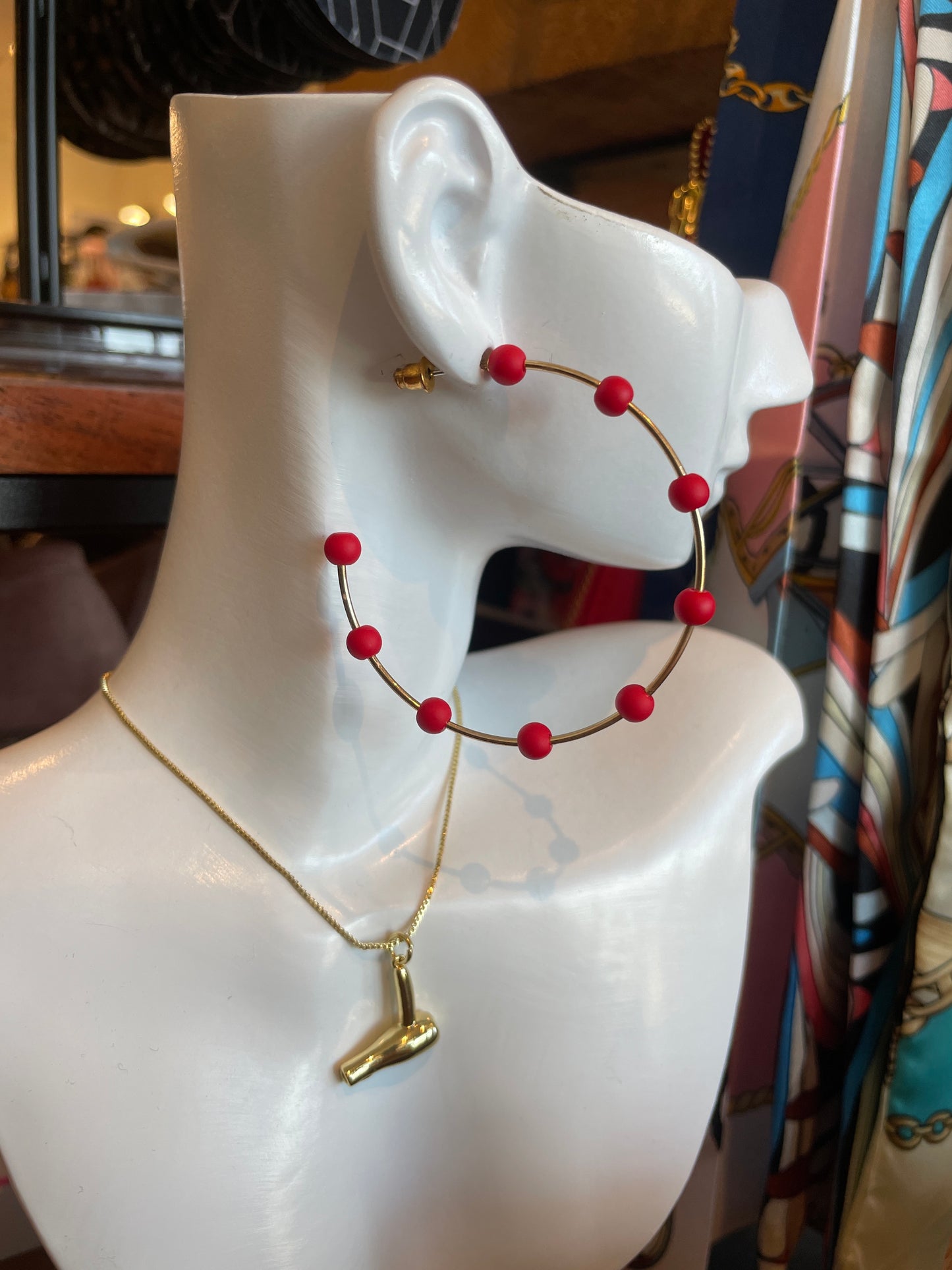 Wood Bead Earrings - Red/Gold WHAT'S HOT