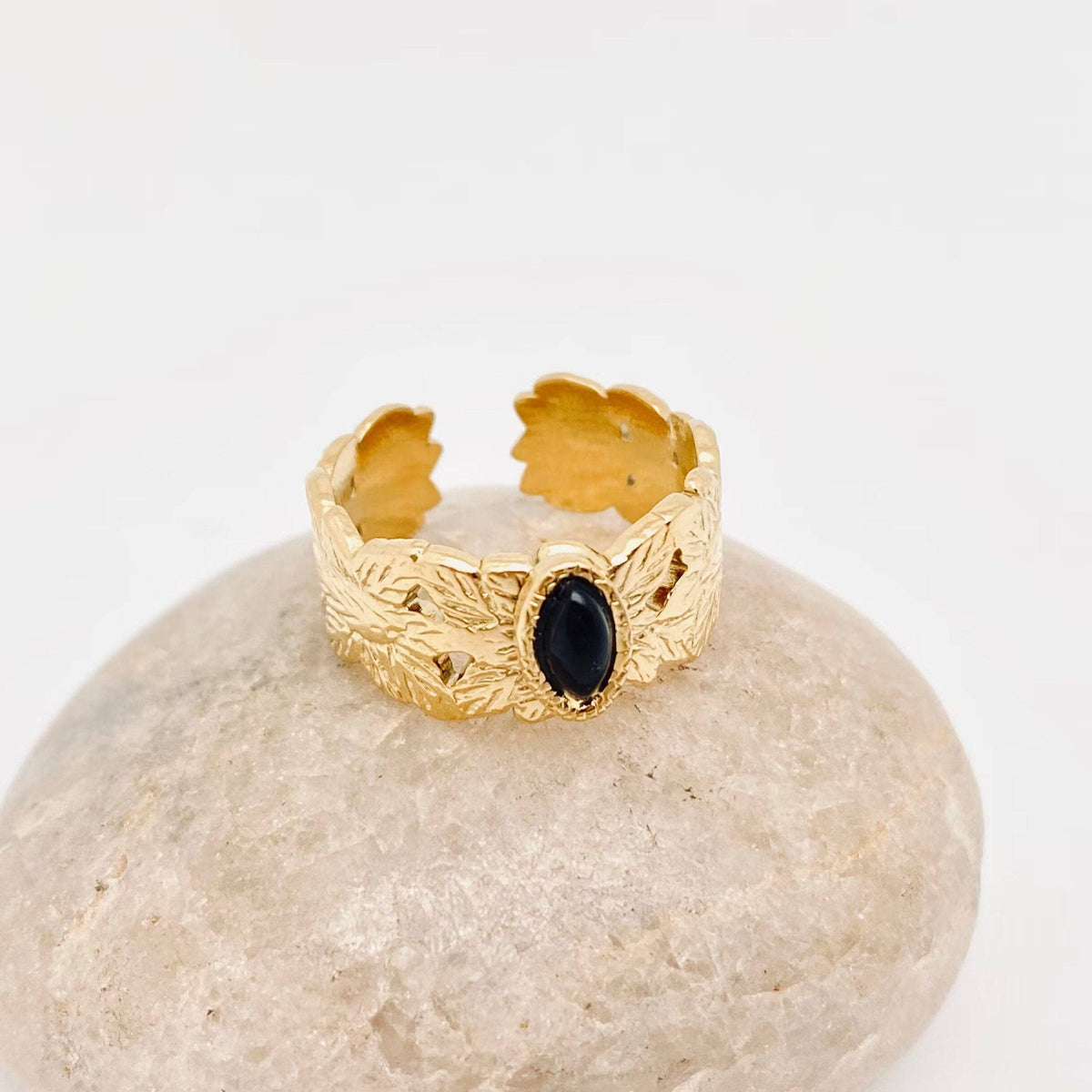 Vintage Stainless Steel Inlaid Natural Stone Rings - FGS/CS