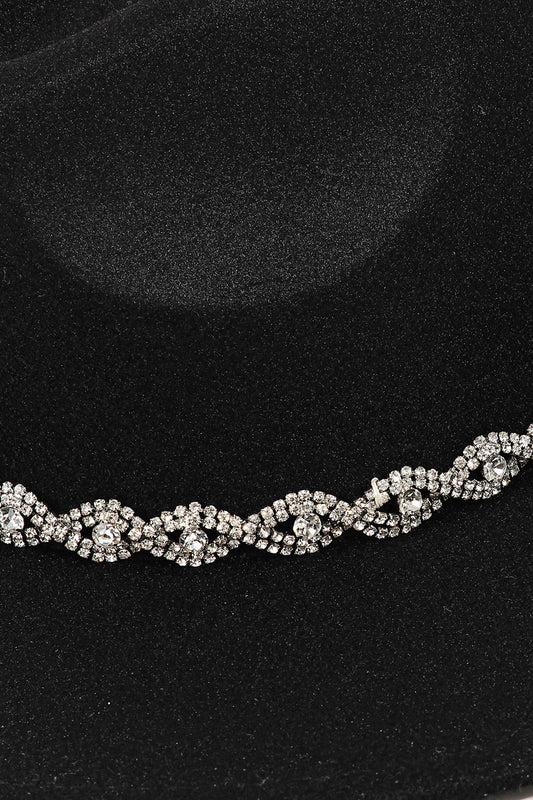 Braided Rhinestone Strap Cowboy Hat