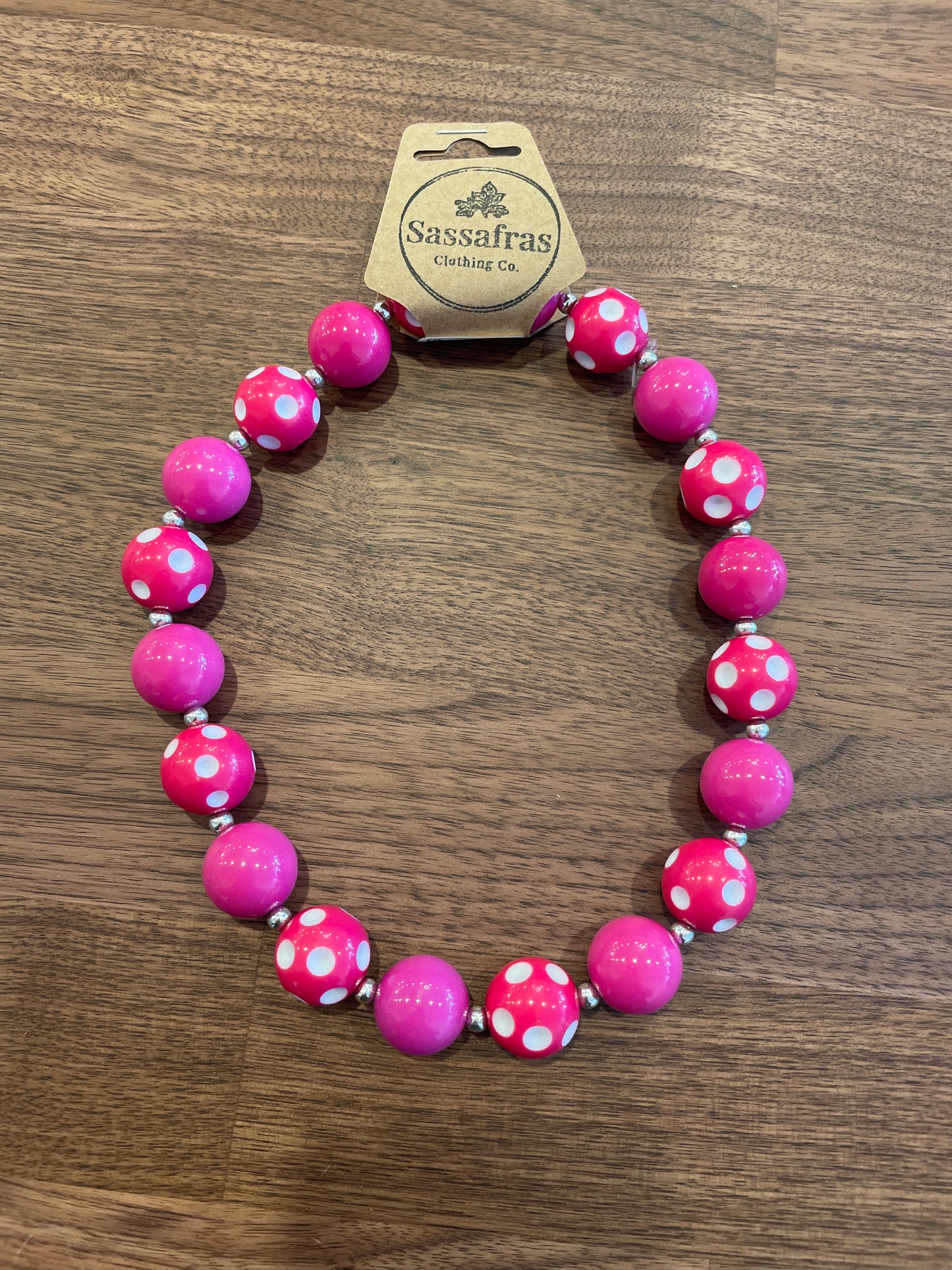 Kids Pink Polka Dot Bubblegum Bead Necklace The Twinkled Twig