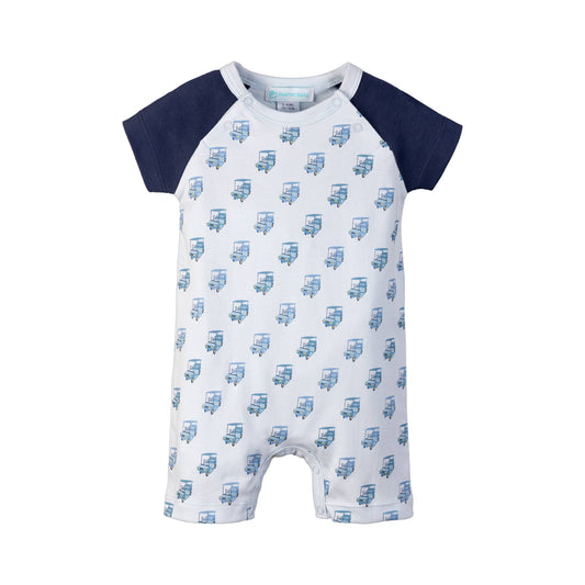 Sailor Romper - Golf Carts on Baby Blue - 100% Pima Cotton Feather Baby