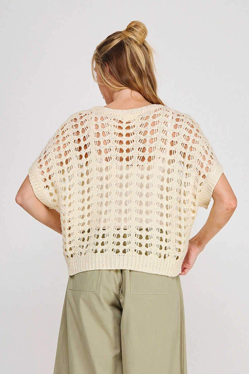 Short Sleeve Open Weave Lurex Sweater