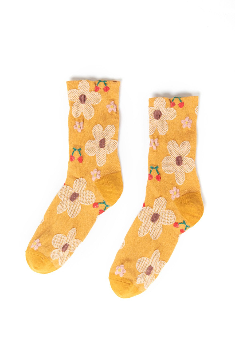 Floral Printed Texture Crew Socks Very J