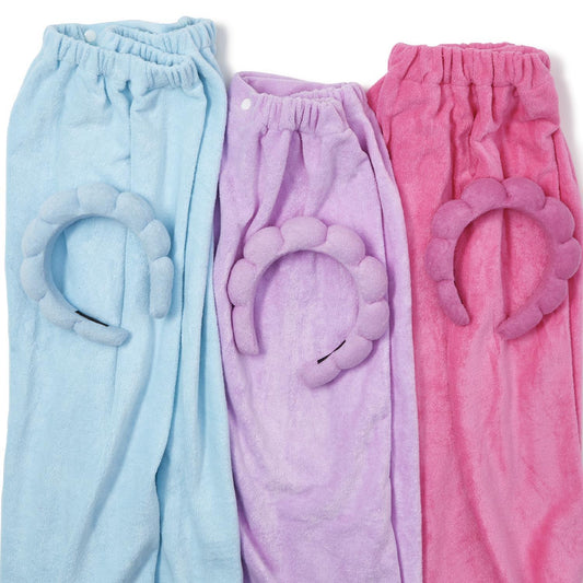 Spa Time Headband and Snap Closure Wrap Towel Set Two's Company