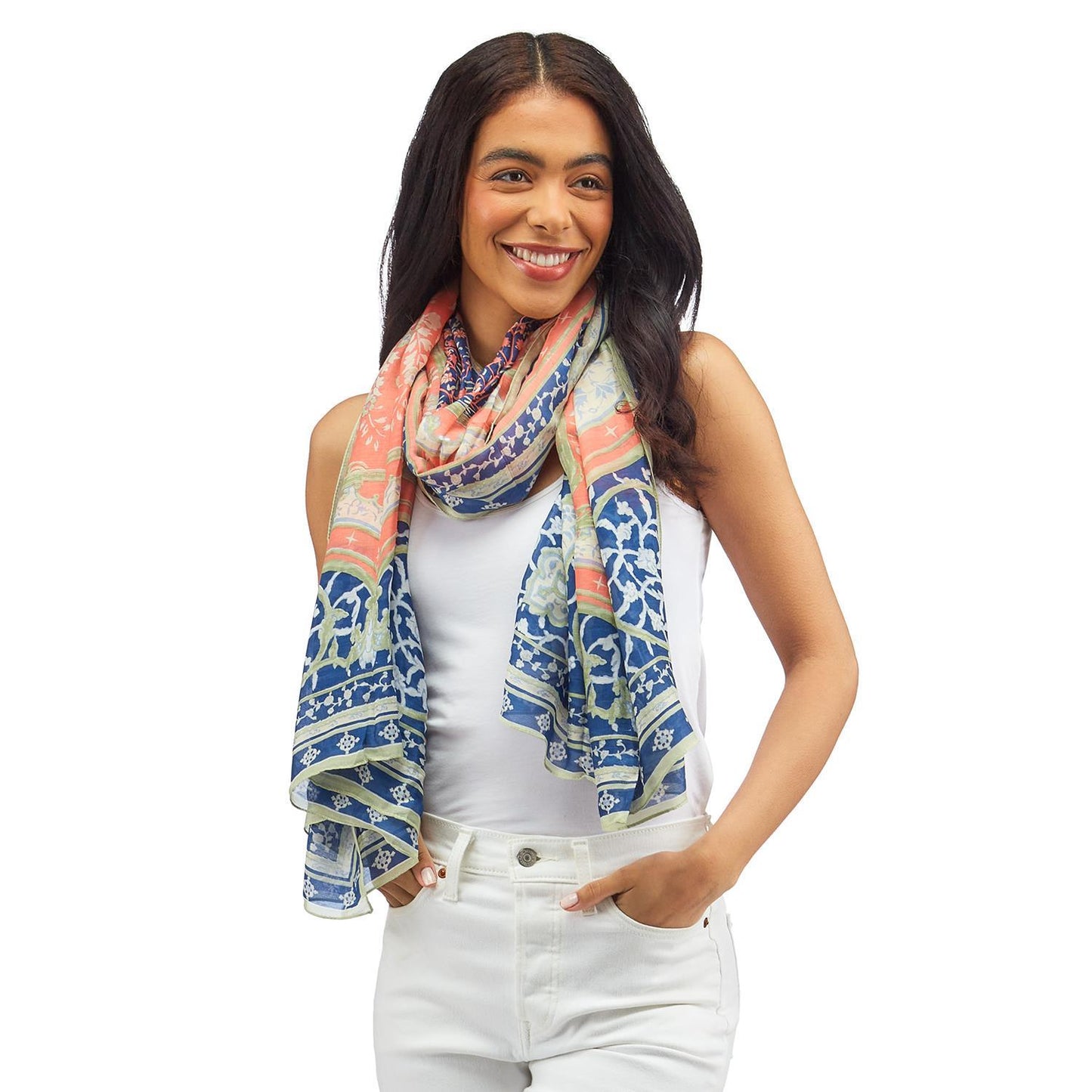 Indian Summer Blue Print Scarf Two's Company