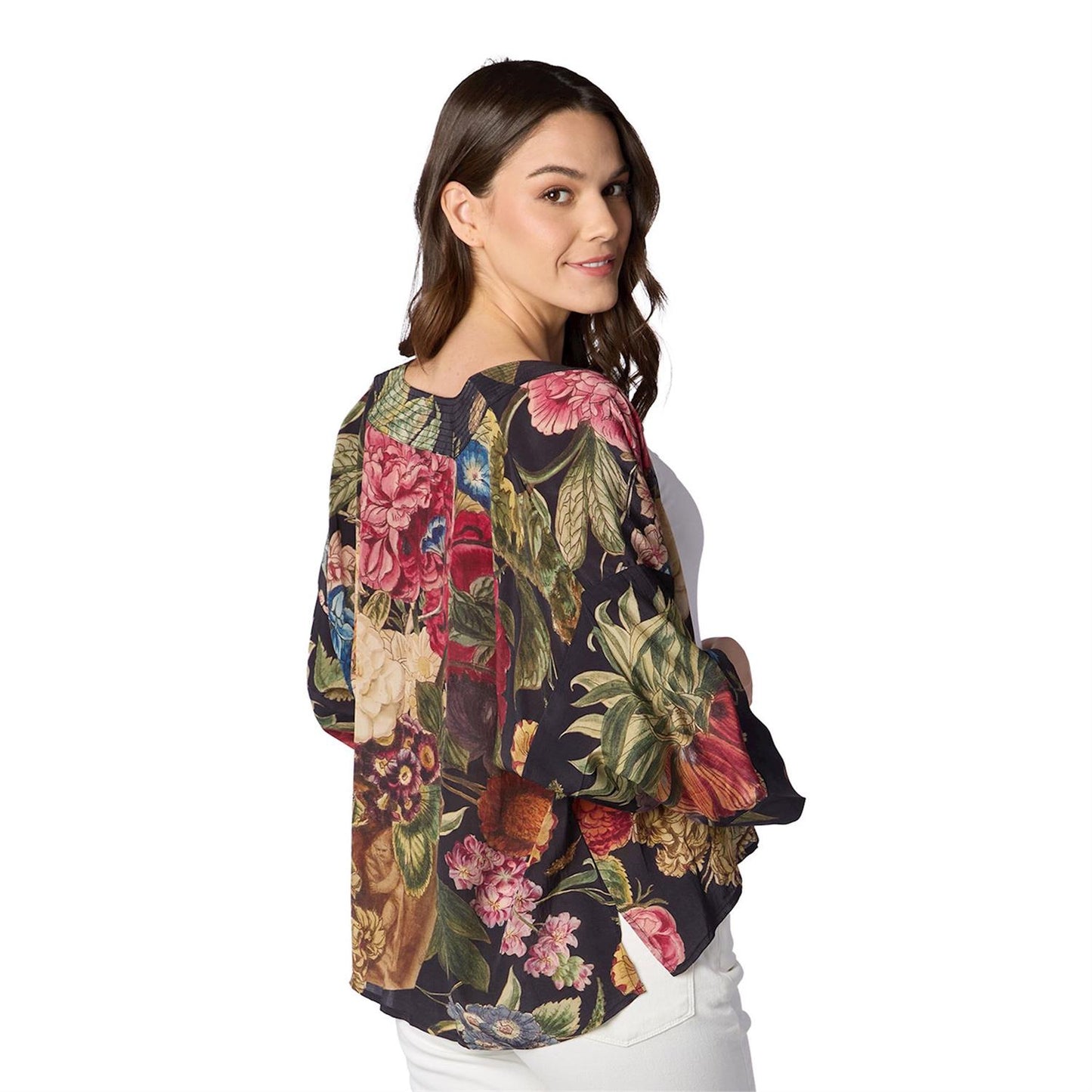 Primula Print Black Short Kimono