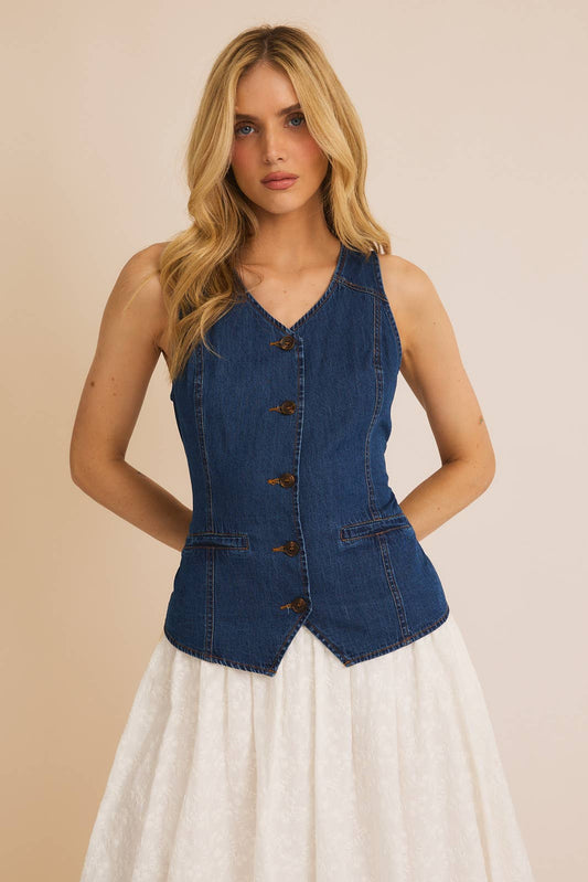 Button Down Light-Weight Denim Vest