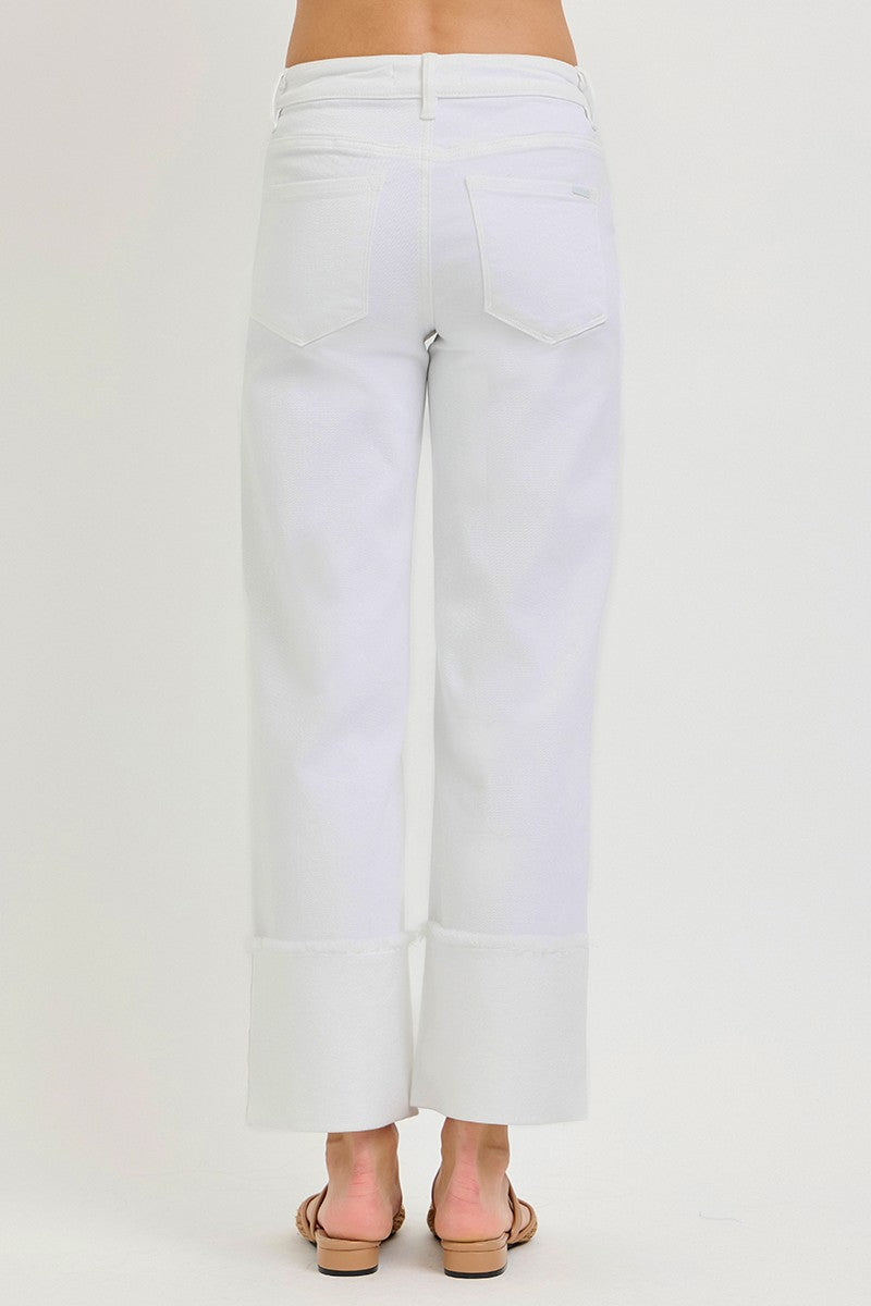 Mid-Rise Tummy Control Crop Wide Leg Jeans
