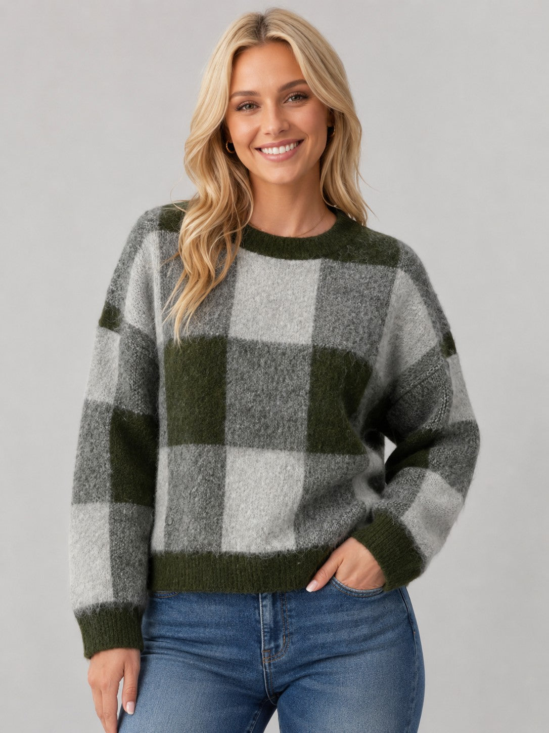Fuzzy Checkered Sweater