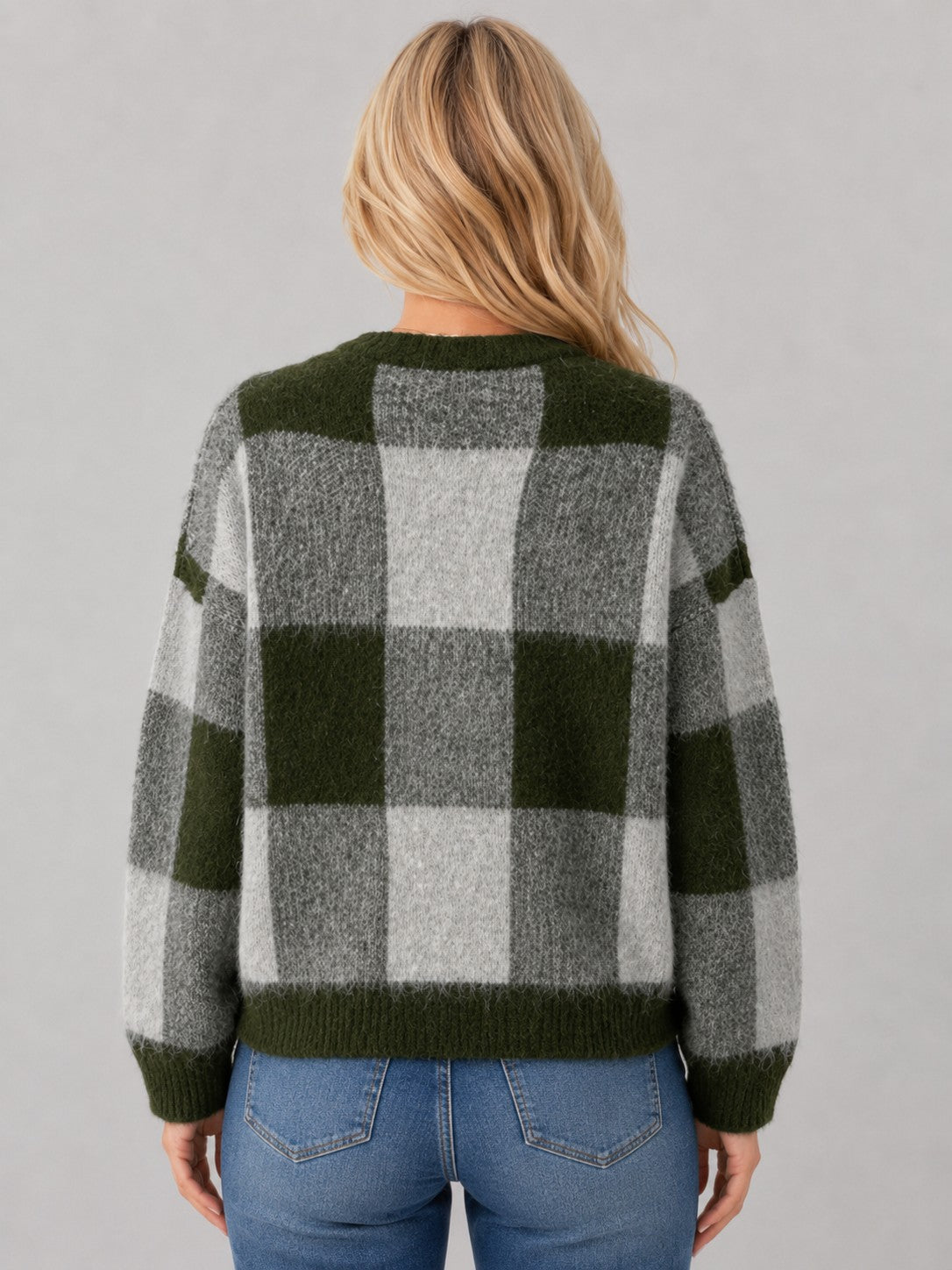 Fuzzy Checkered Sweater