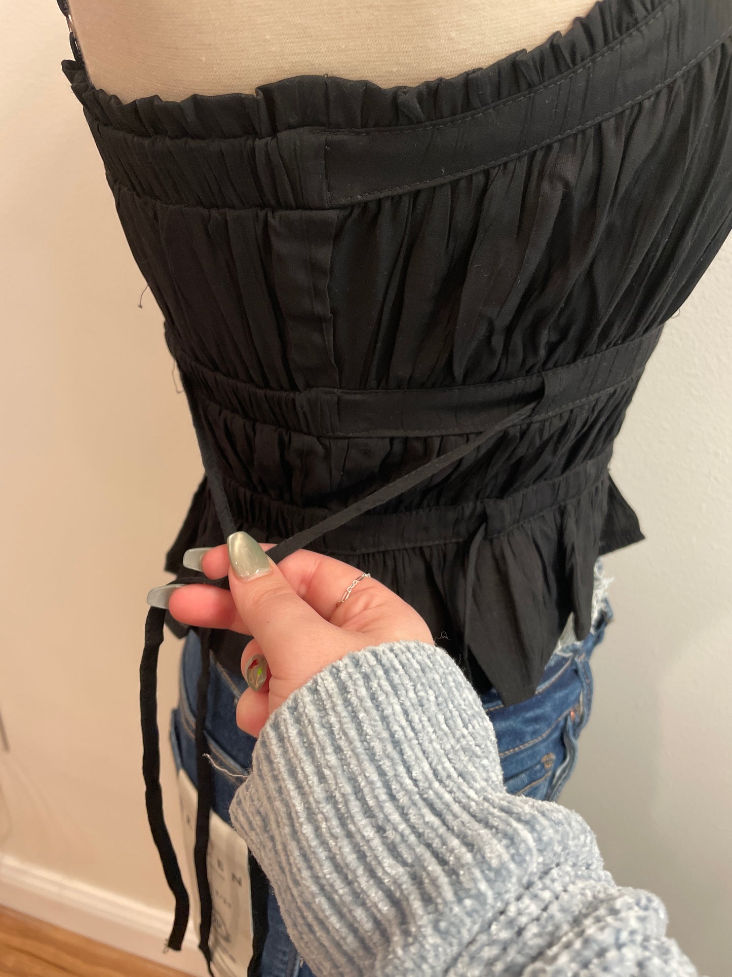 Ruched Tiered Crop Tank Top with Side Tie Details