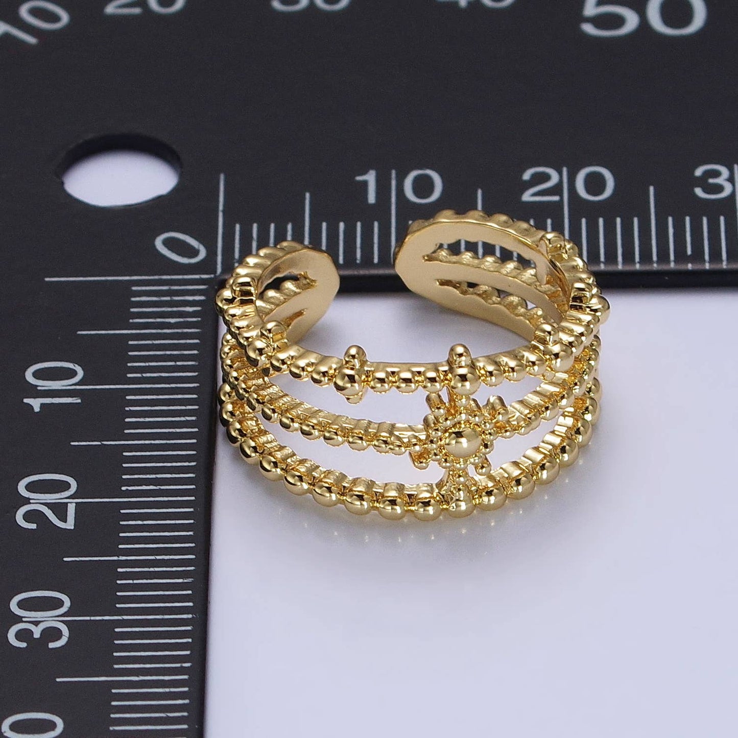 Elegant Triple Band Gold Dotted Adjustable Statement Ring
