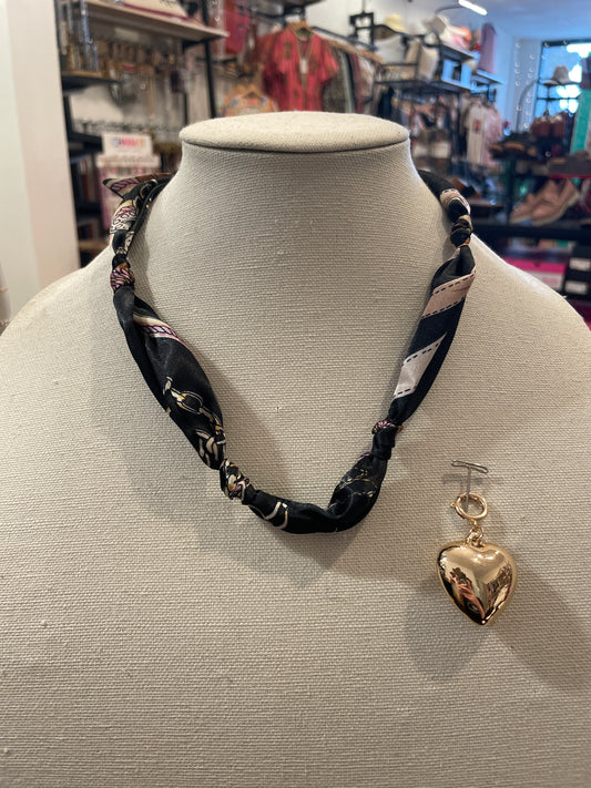 Bold Heart Charm Scarf Necklace
