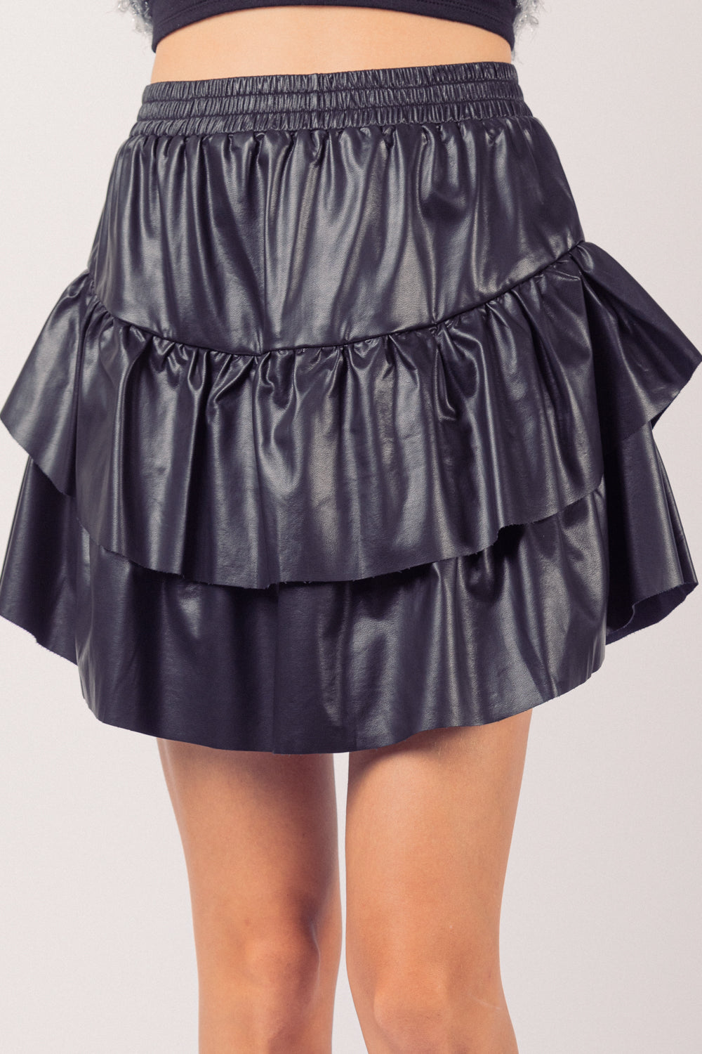 Faux Leather Ruffle Mini Skirt Very J