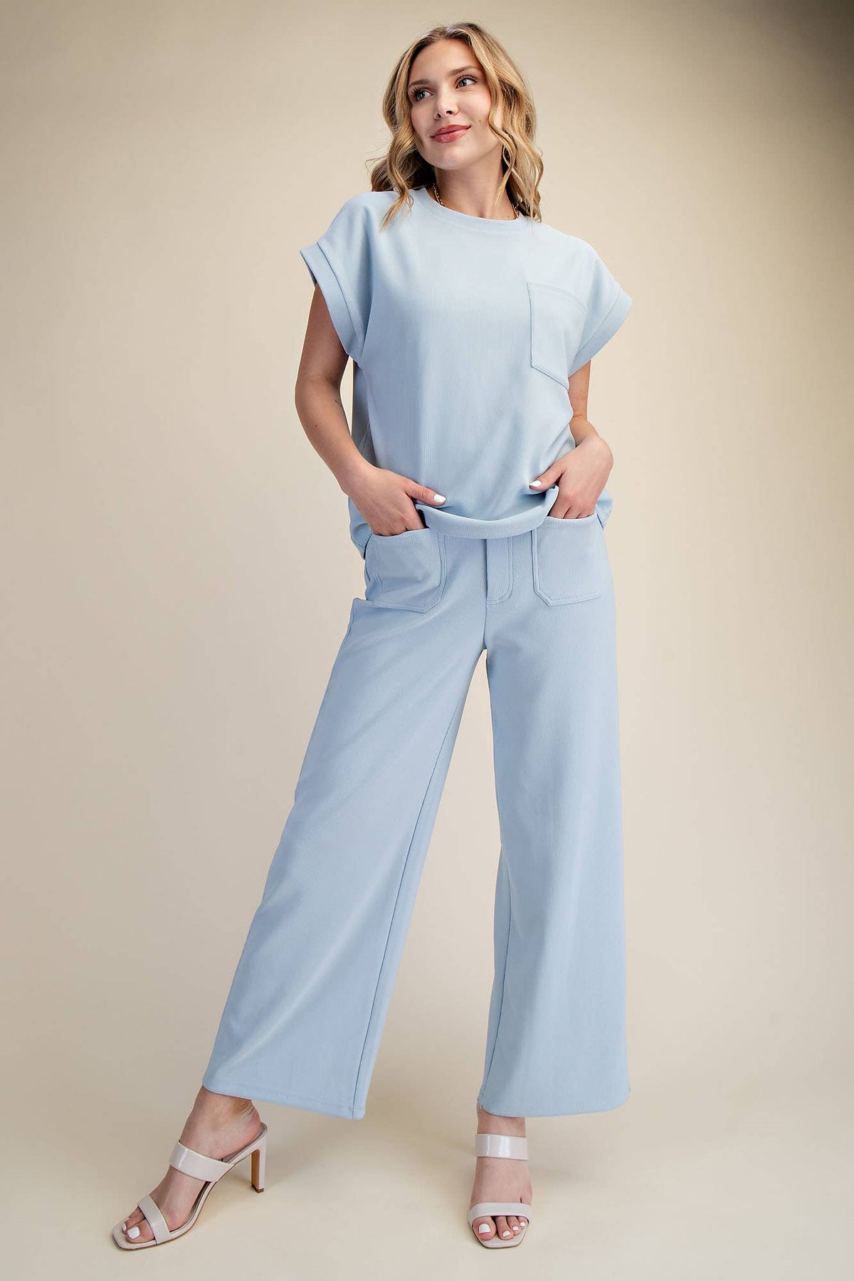 High Rise Front Pocket Stretchy Wide Pants