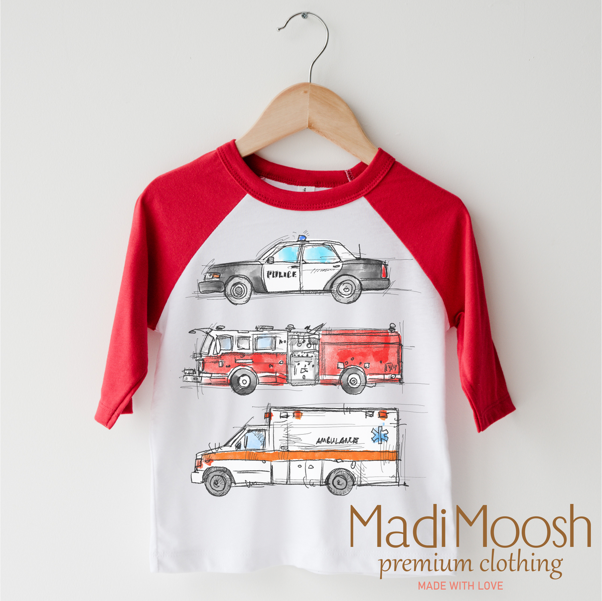 Emergency Vehicle Shirt - Firefighter Tee Madi Moosh