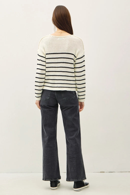 Loose Knit Drop Shoulder Striped Sweater