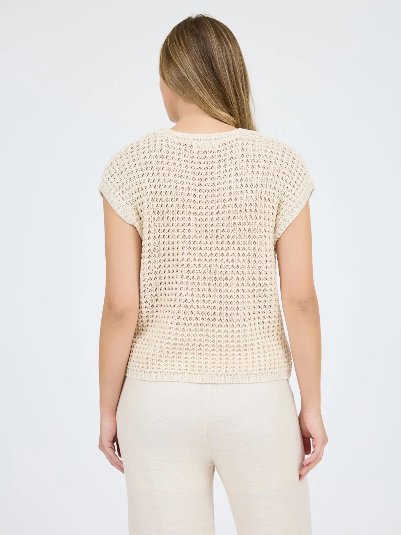 Crochet Knit Batwing Short Sleeve Sweater