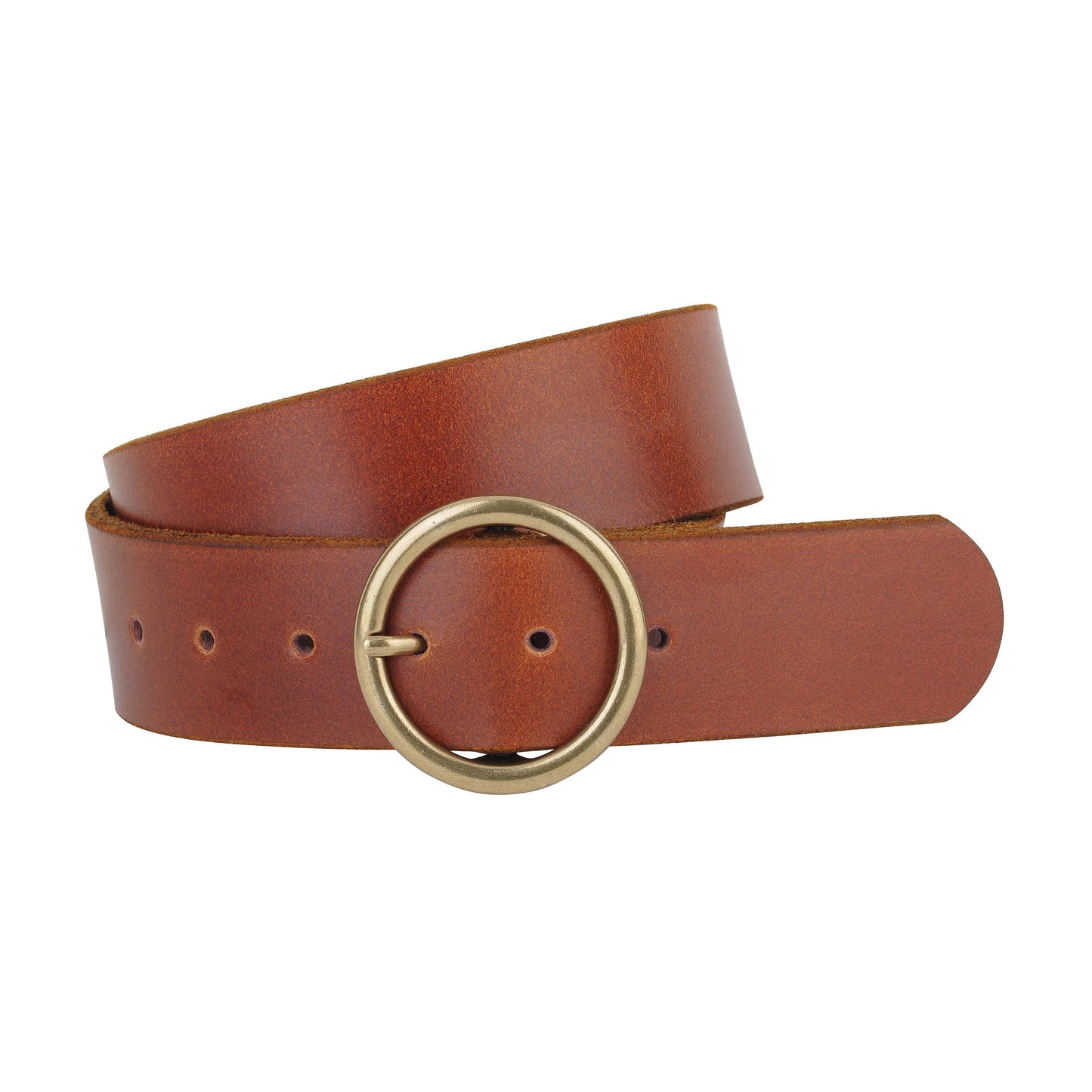 Plus Sized Wide Brass-Toned Ring Buckle Leather Belt