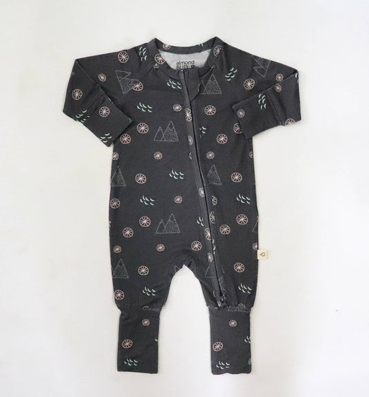 Midnight Mountain Bamboo Romper| Boy Outfit| Zip Romper Almond Bud