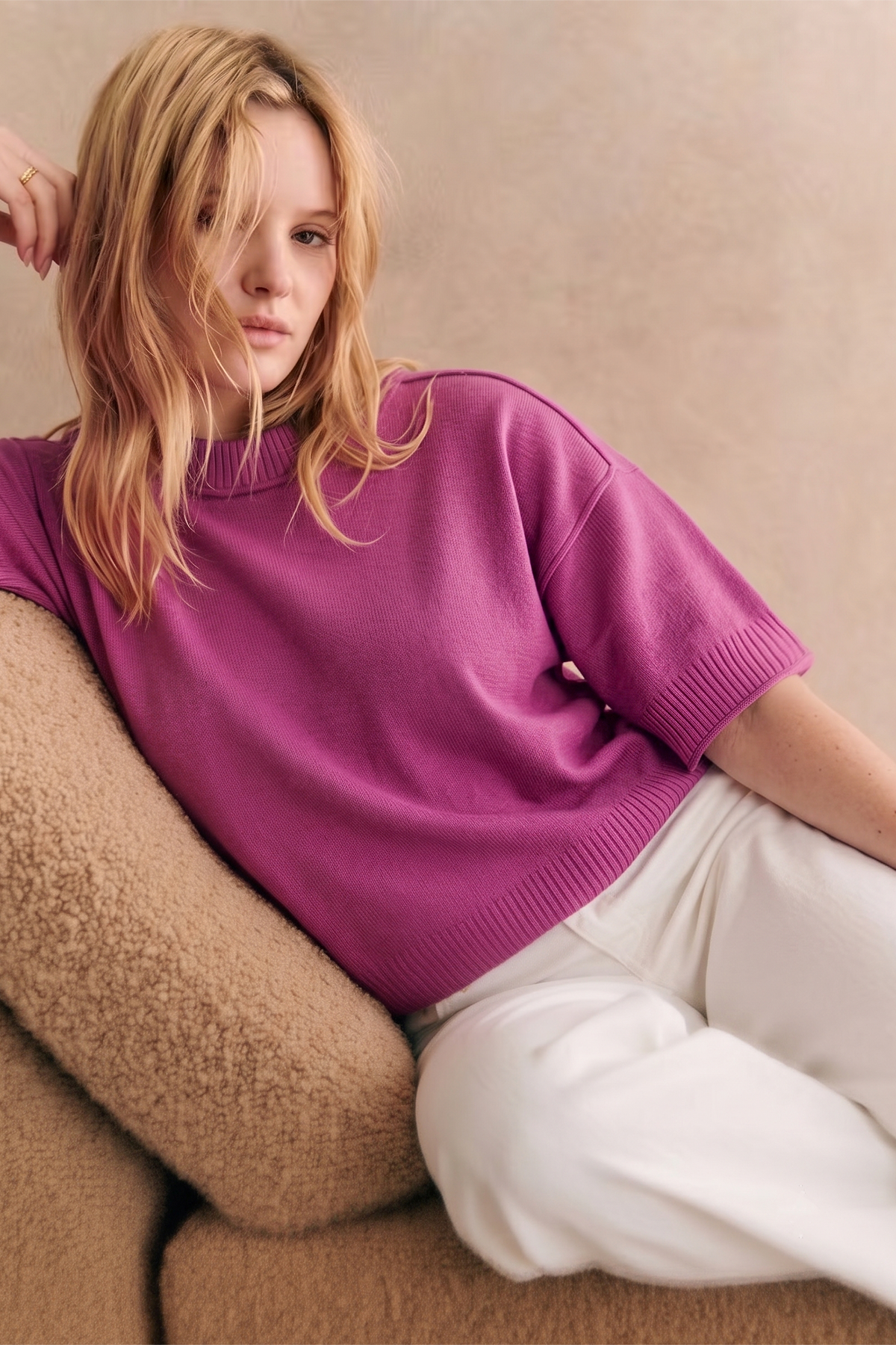 Relaxed Sweater Crew-Neck Elbow-Length Sleeves