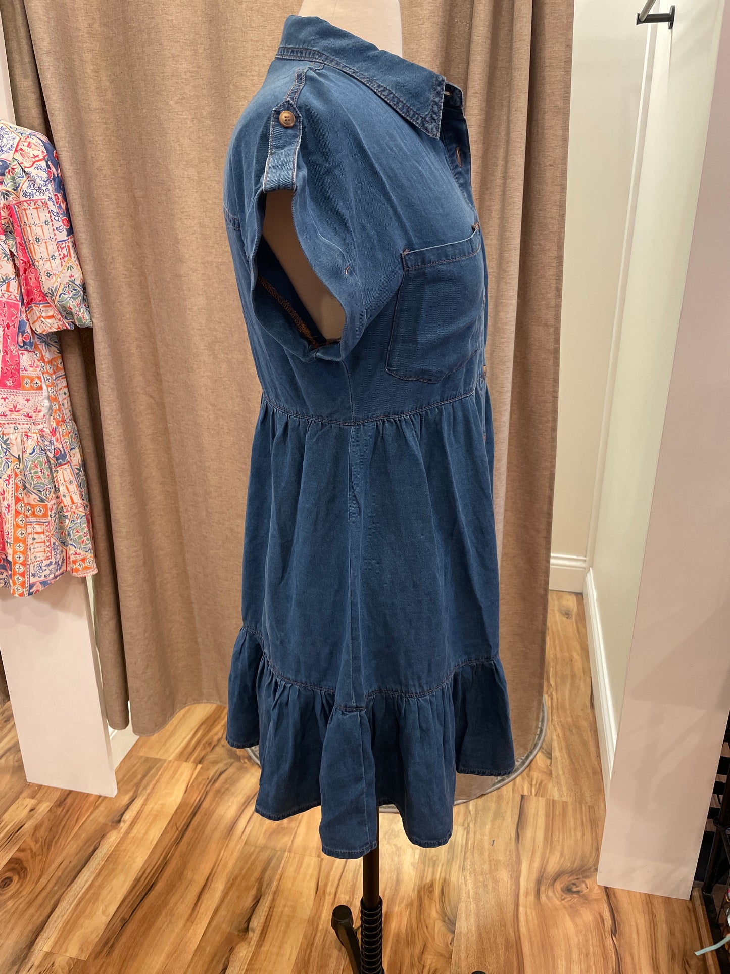 Chambray Collared Shirt Mini Dress
