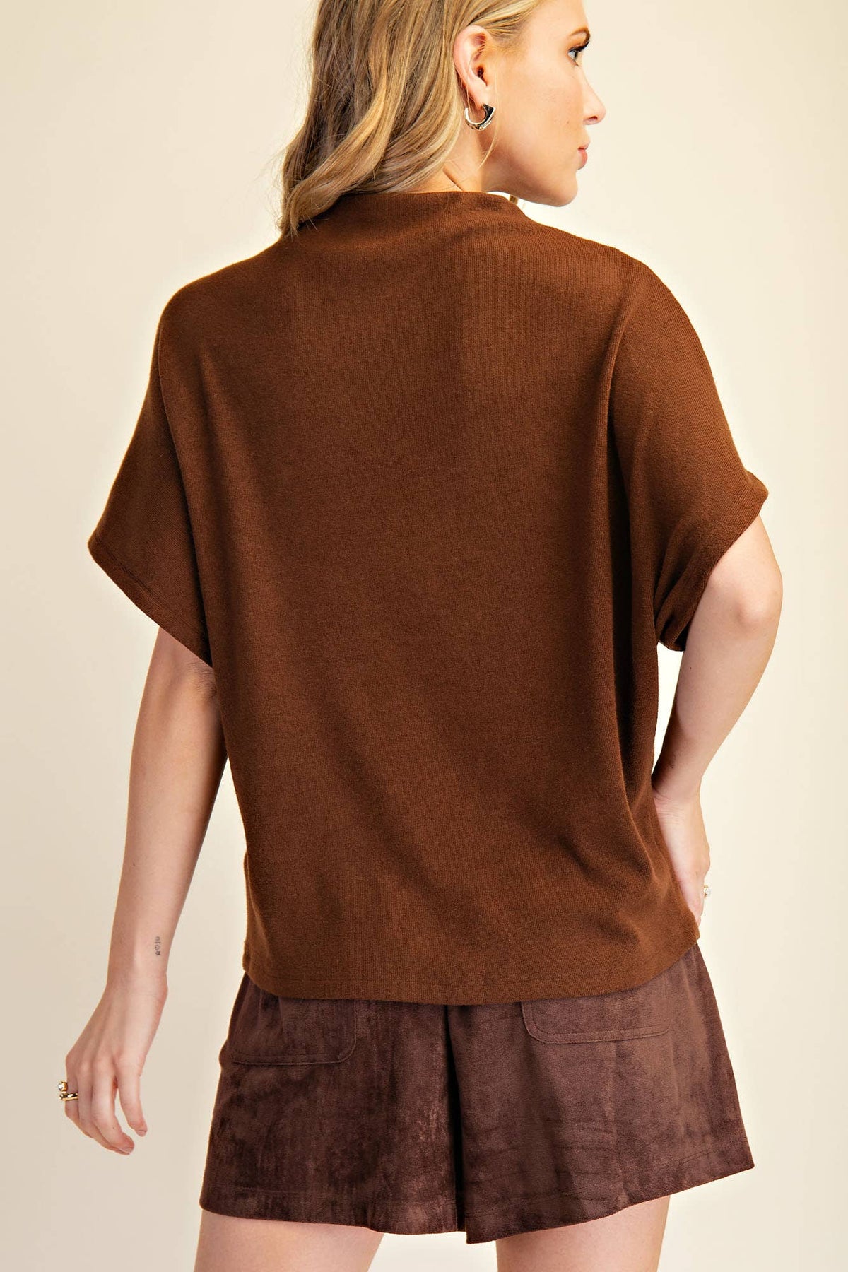 Mock Neck Short Sleeve Pullover Knit Top