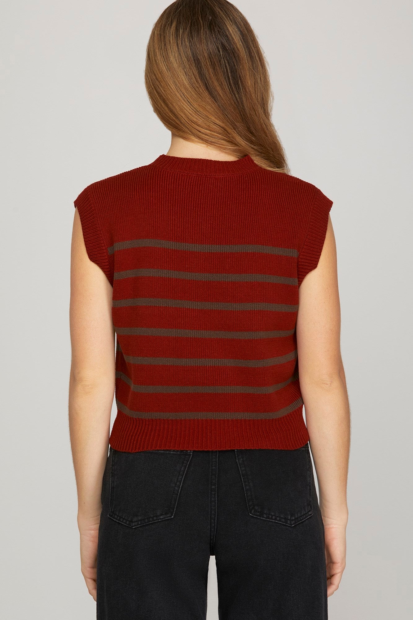 Sleeveless Round Neck Striped Sweater Top