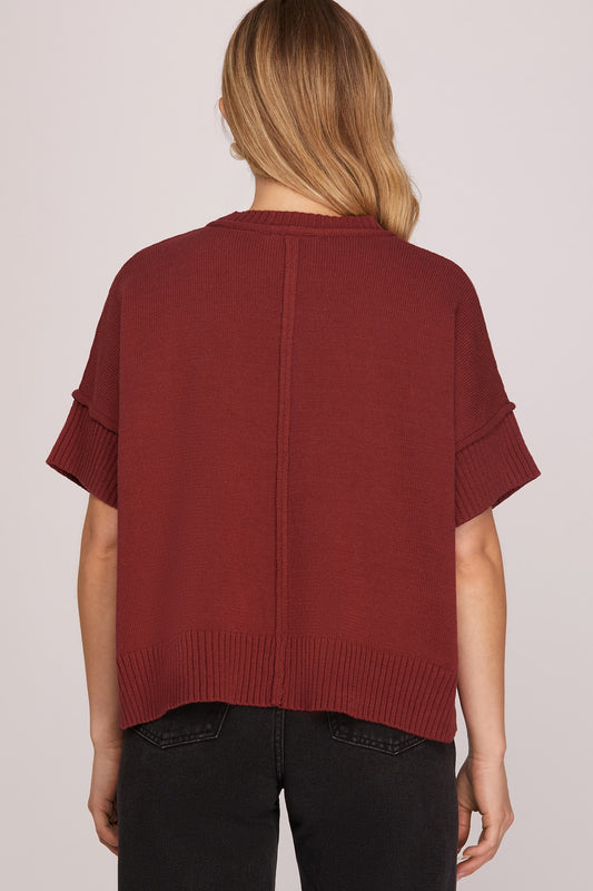 Drop Half Sleeve Crew Neck Sweater Top
