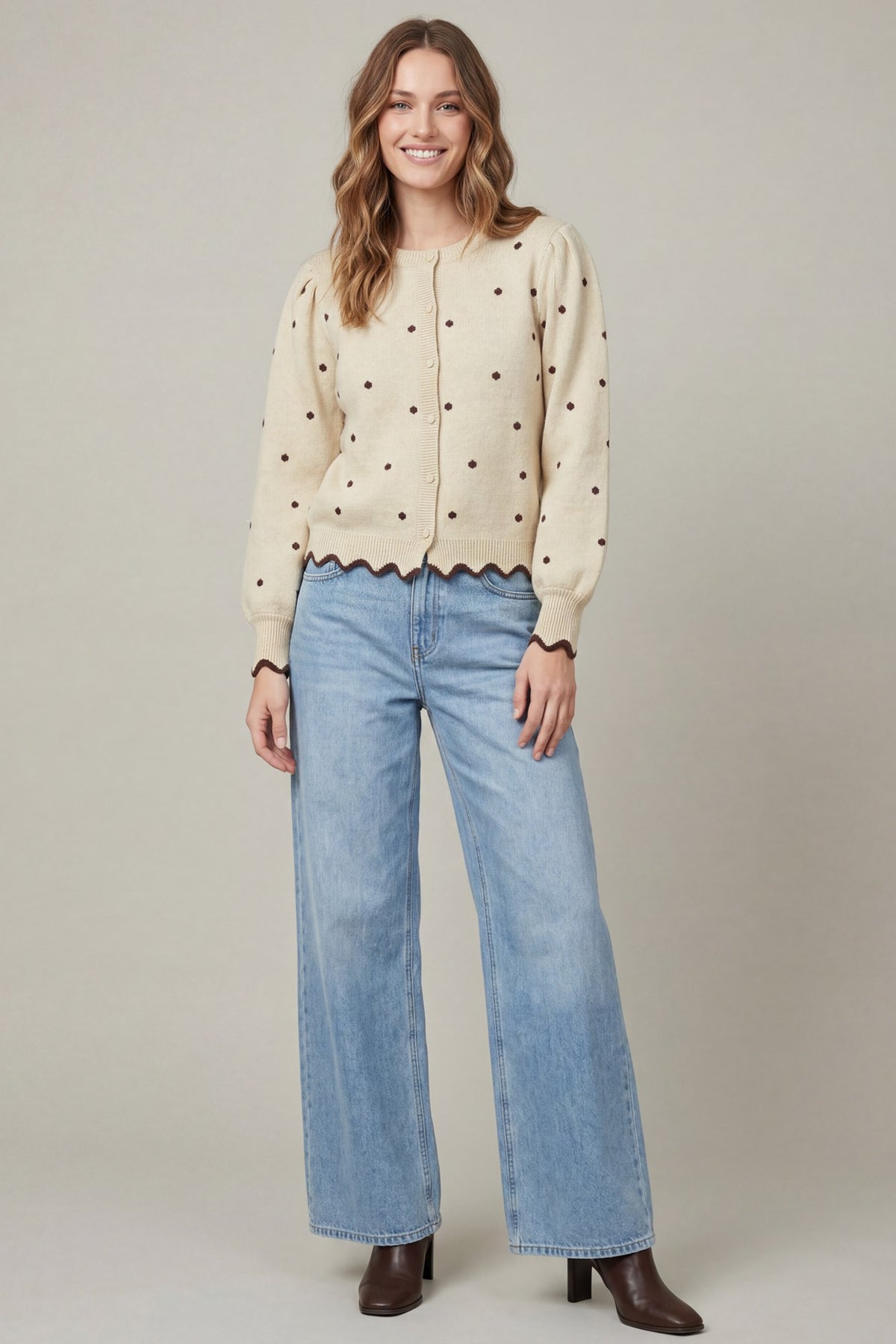 Lomg Sleeve Polka Dot Button Up Cardigan