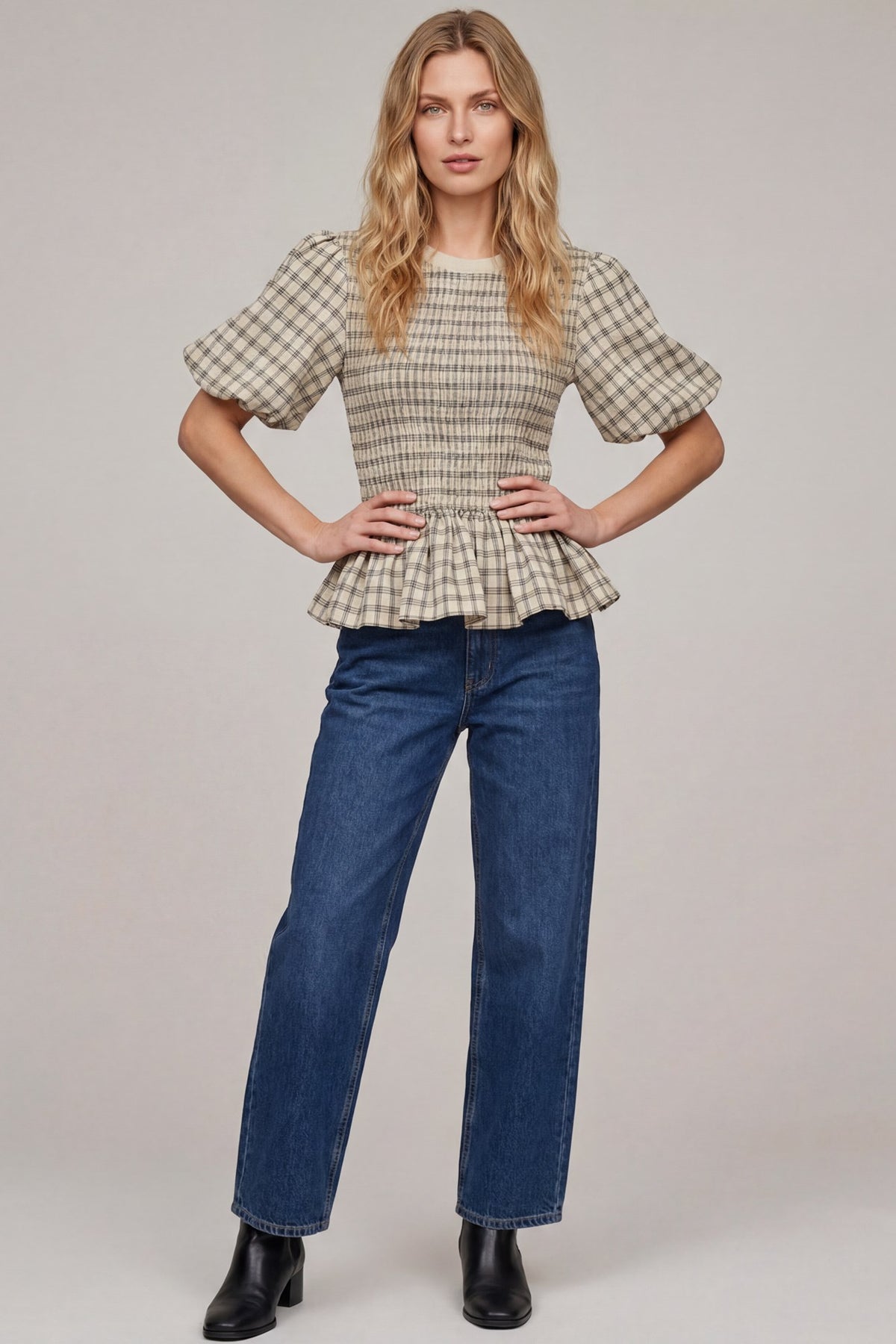 Woven Smocked Peplum Top