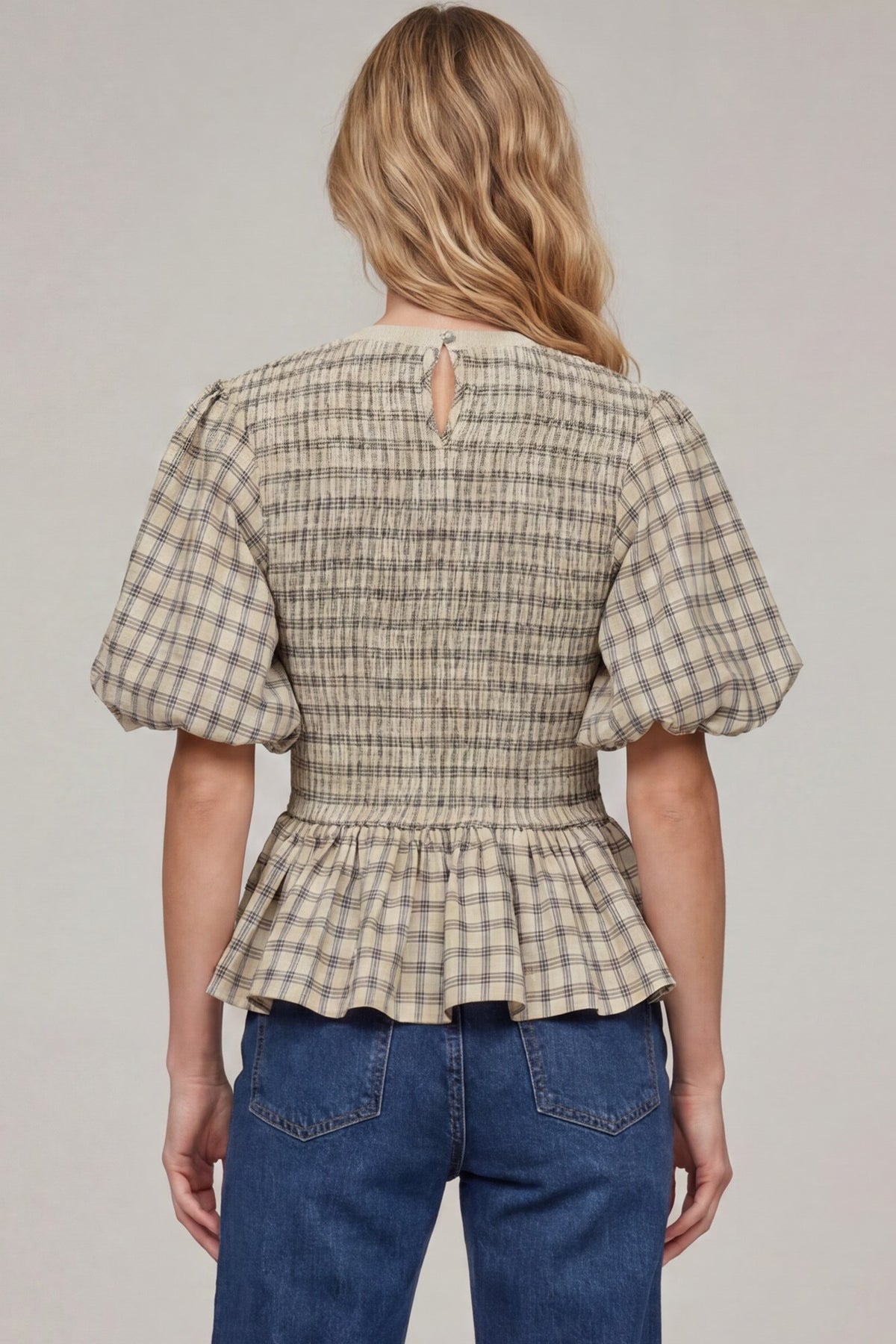 Woven Smocked Peplum Top