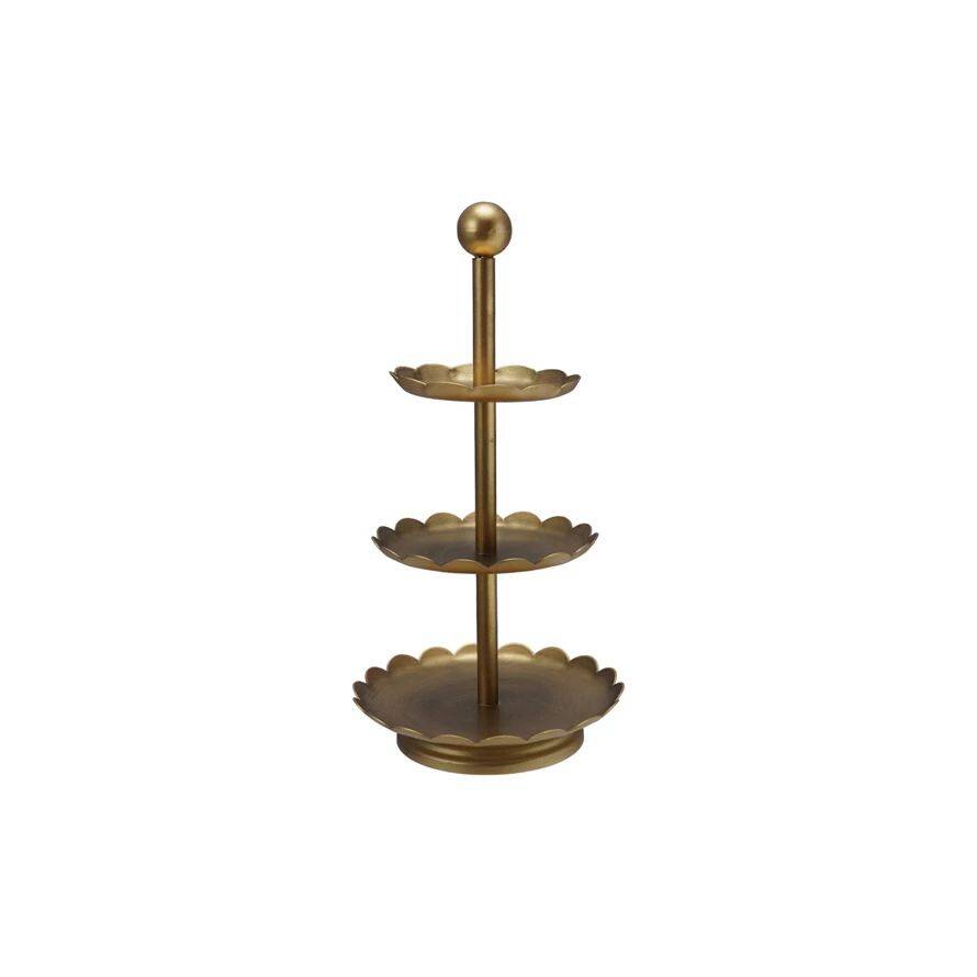 Decorative Metal 3-Tier Tray with Scalloped Edges