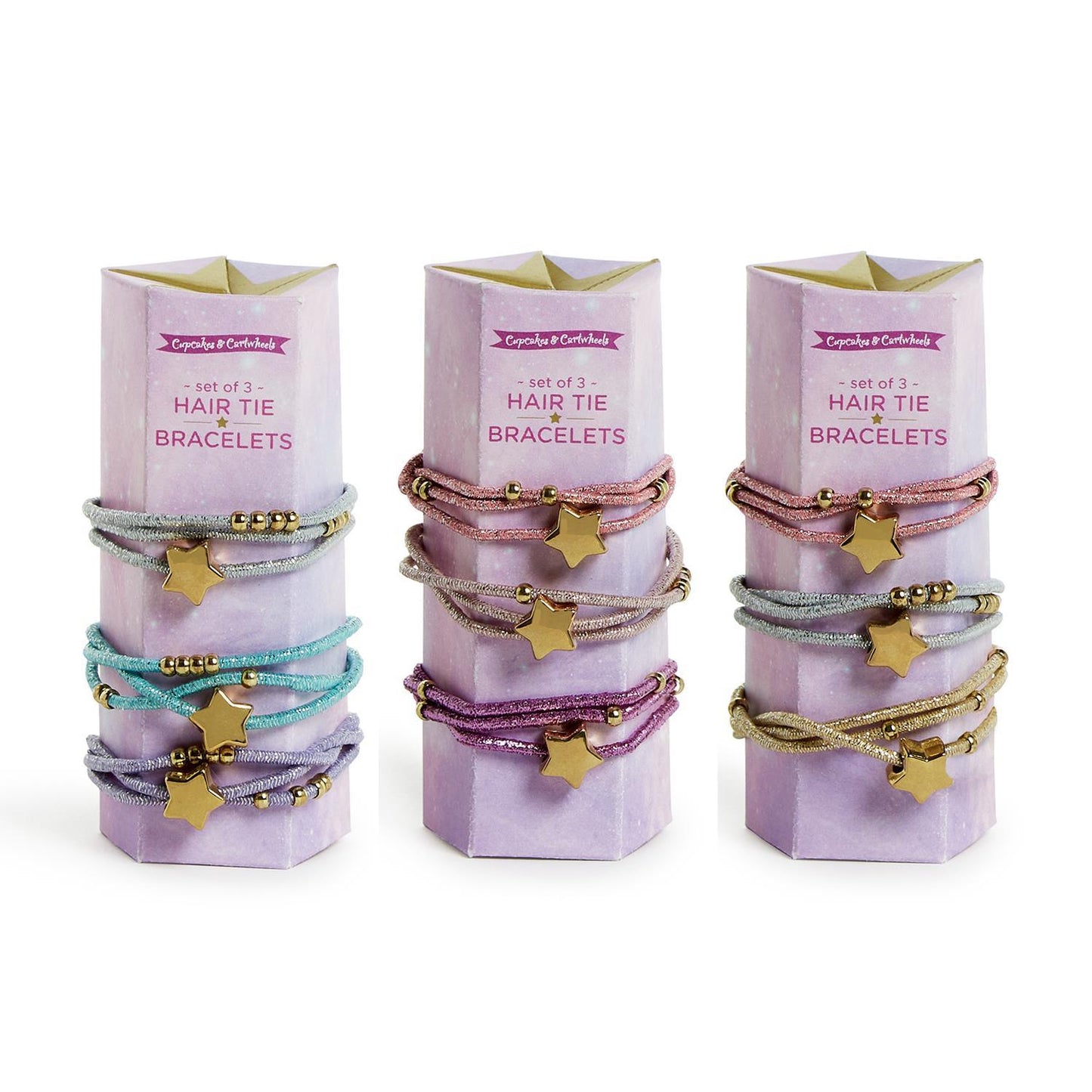 My Lucky Star Set of 3 Metallic Elastic Hair Ties/Bracelets with Charm Two's Company