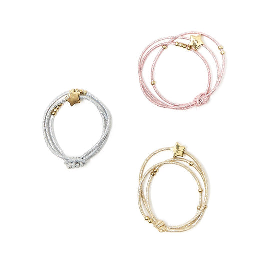 My Lucky Star Set of 3 Metallic Elastic Hair Ties/Bracelets with Charm Two's Company