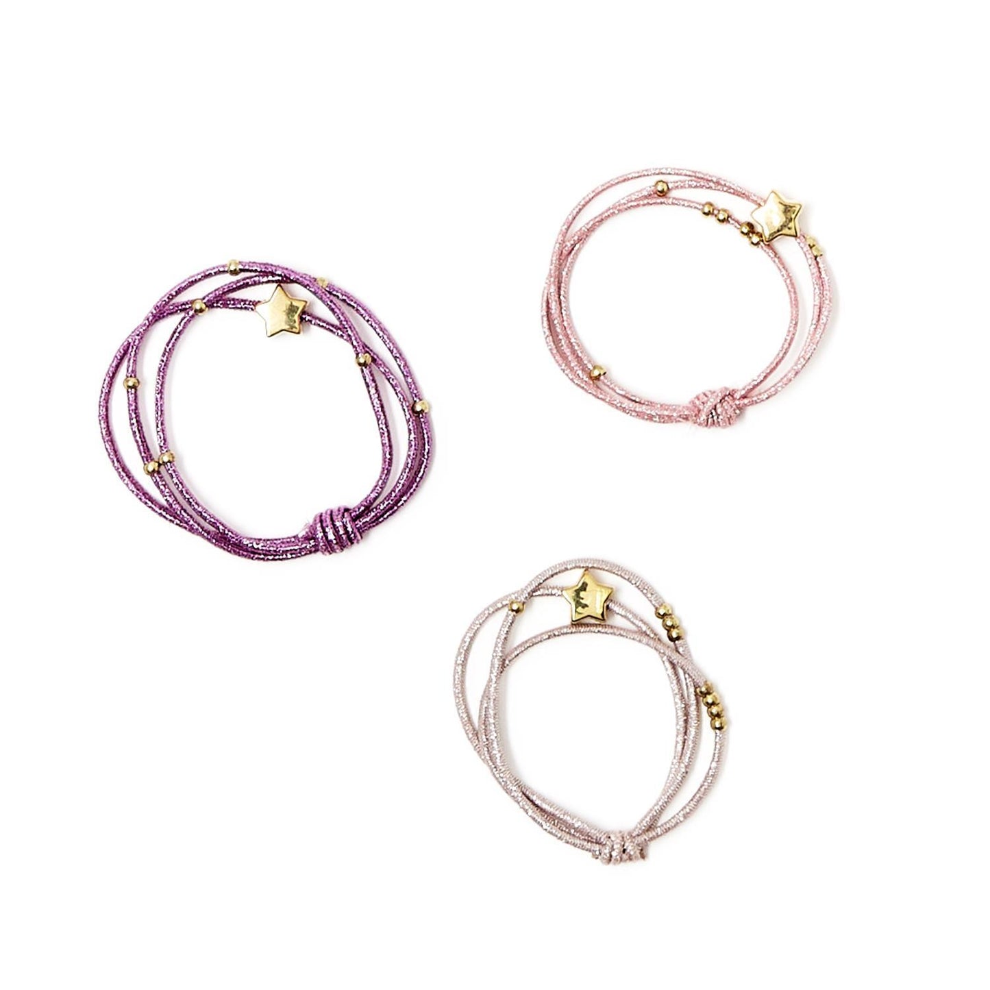 My Lucky Star Set of 3 Metallic Elastic Hair Ties/Bracelets with Charm Two's Company