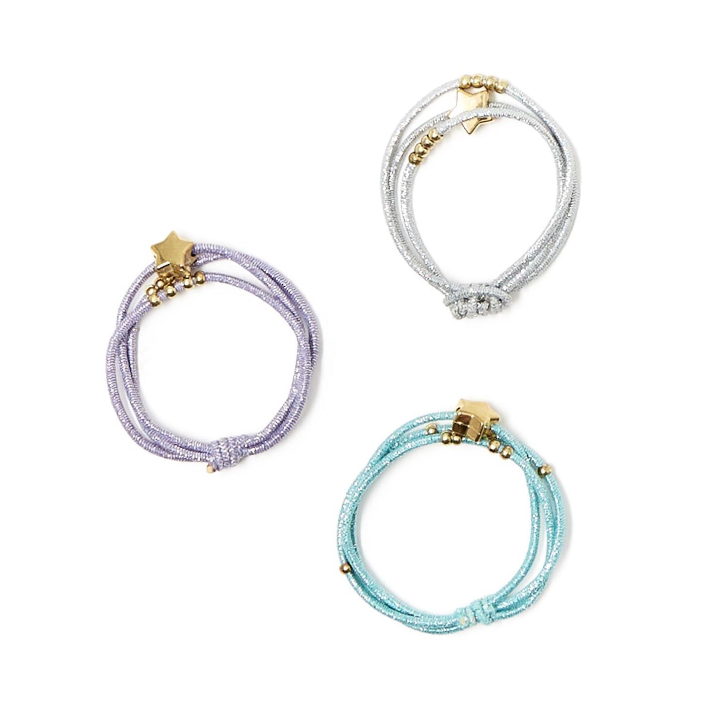 My Lucky Star Set of 3 Metallic Elastic Hair Ties/Bracelets with Charm Two's Company