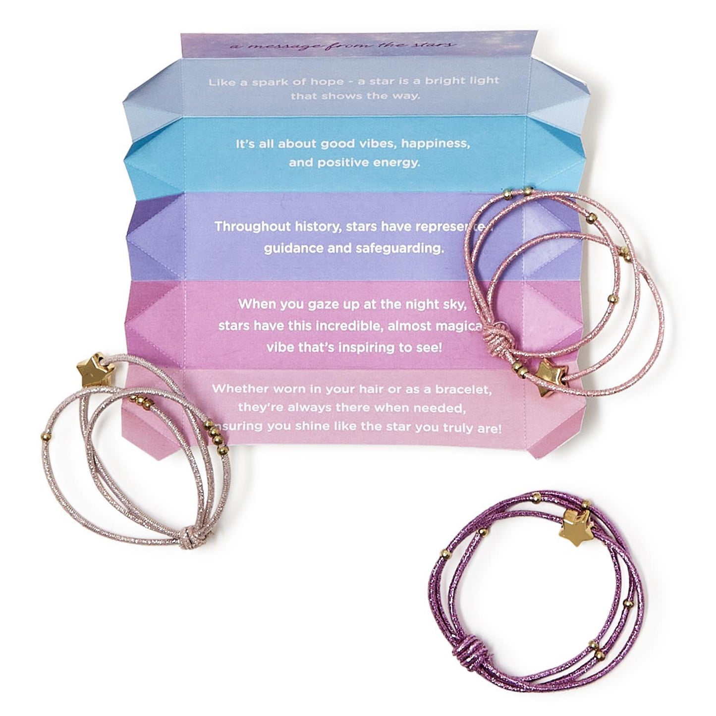 My Lucky Star Set of 3 Metallic Elastic Hair Ties/Bracelets with Charm Two's Company