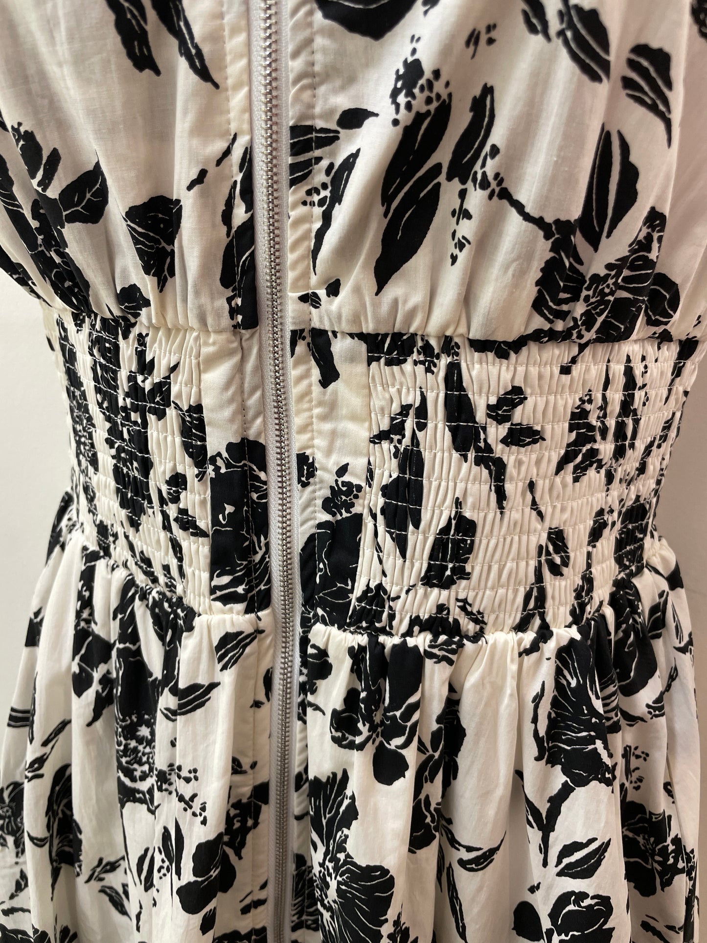 Drop Shoulder Smocked Waist Front Zip Midi Dress She + Sky