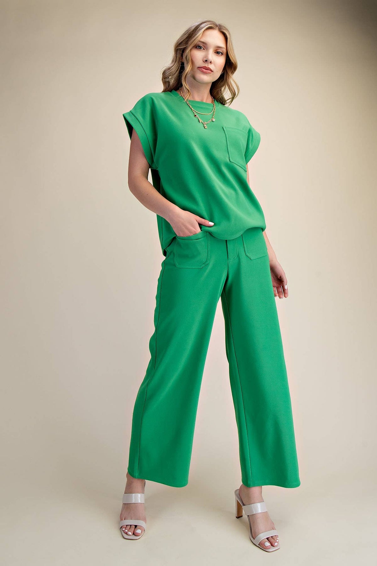 High Rise Front Pocket Stretchy Wide Pants