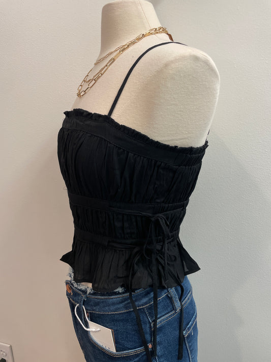 Ruched Tiered Crop Tank Top with Side Tie Details